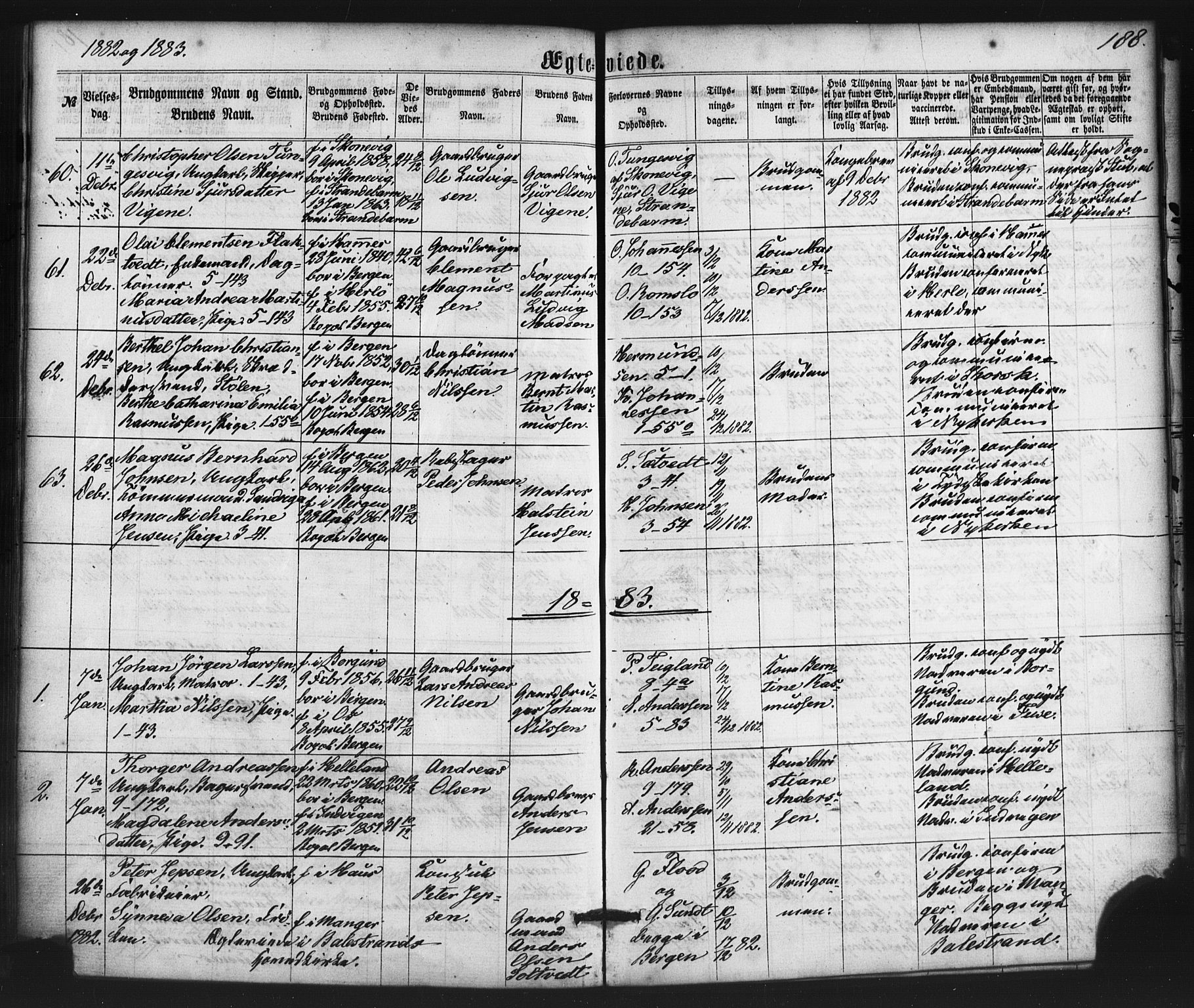 Nykirken Sokneprestembete, AV/SAB-A-77101/H/Haa/L0032: Parish register (official) no. D 2, 1861-1883, p. 188