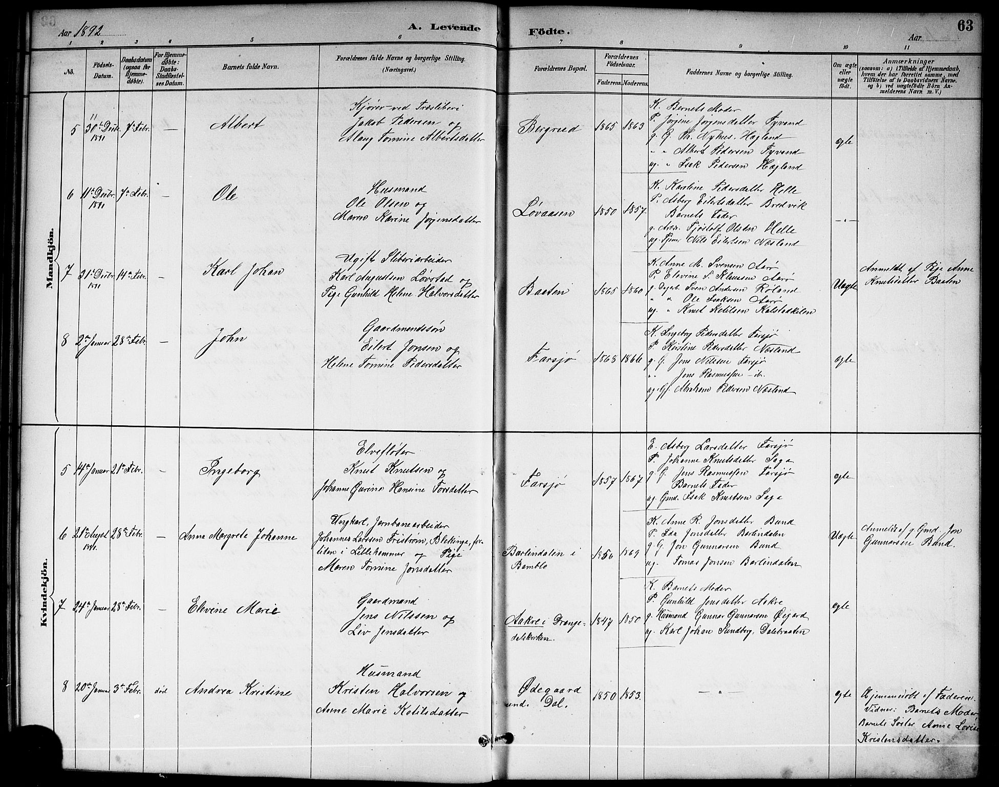 Sannidal kirkebøker, SAKO/A-296/G/Ga/L0003: Parish register (copy) no. 3, 1887-1922, p. 63