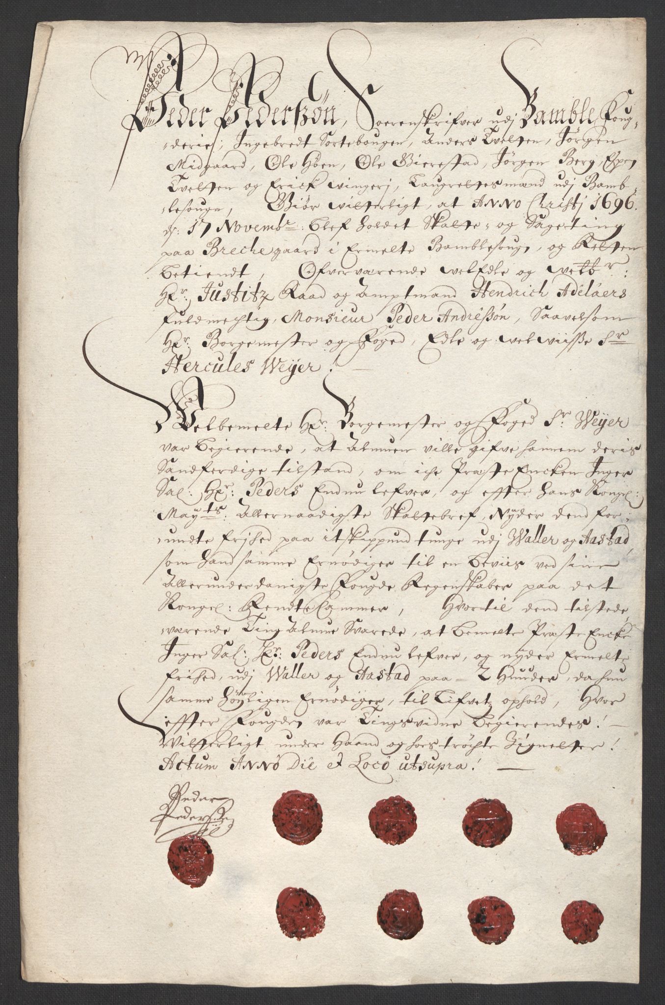 Rentekammeret inntil 1814, Reviderte regnskaper, Fogderegnskap, RA/EA-4092/R36/L2095: Fogderegnskap Øvre og Nedre Telemark og Bamble, 1696, p. 191