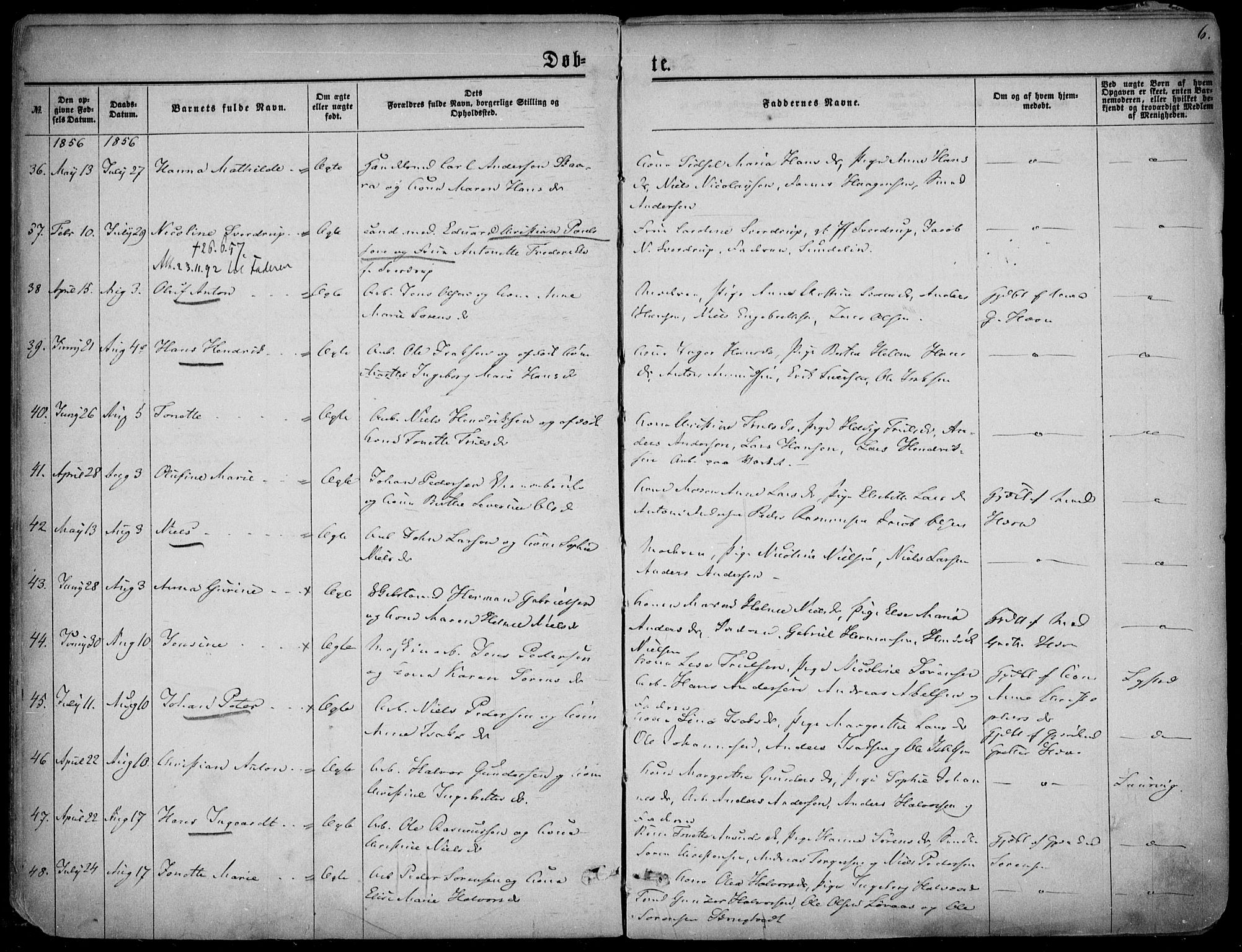 Larvik kirkebøker, AV/SAKO-A-352/F/Fa/L0004: Parish register (official) no. I 4, 1856-1870, p. 6