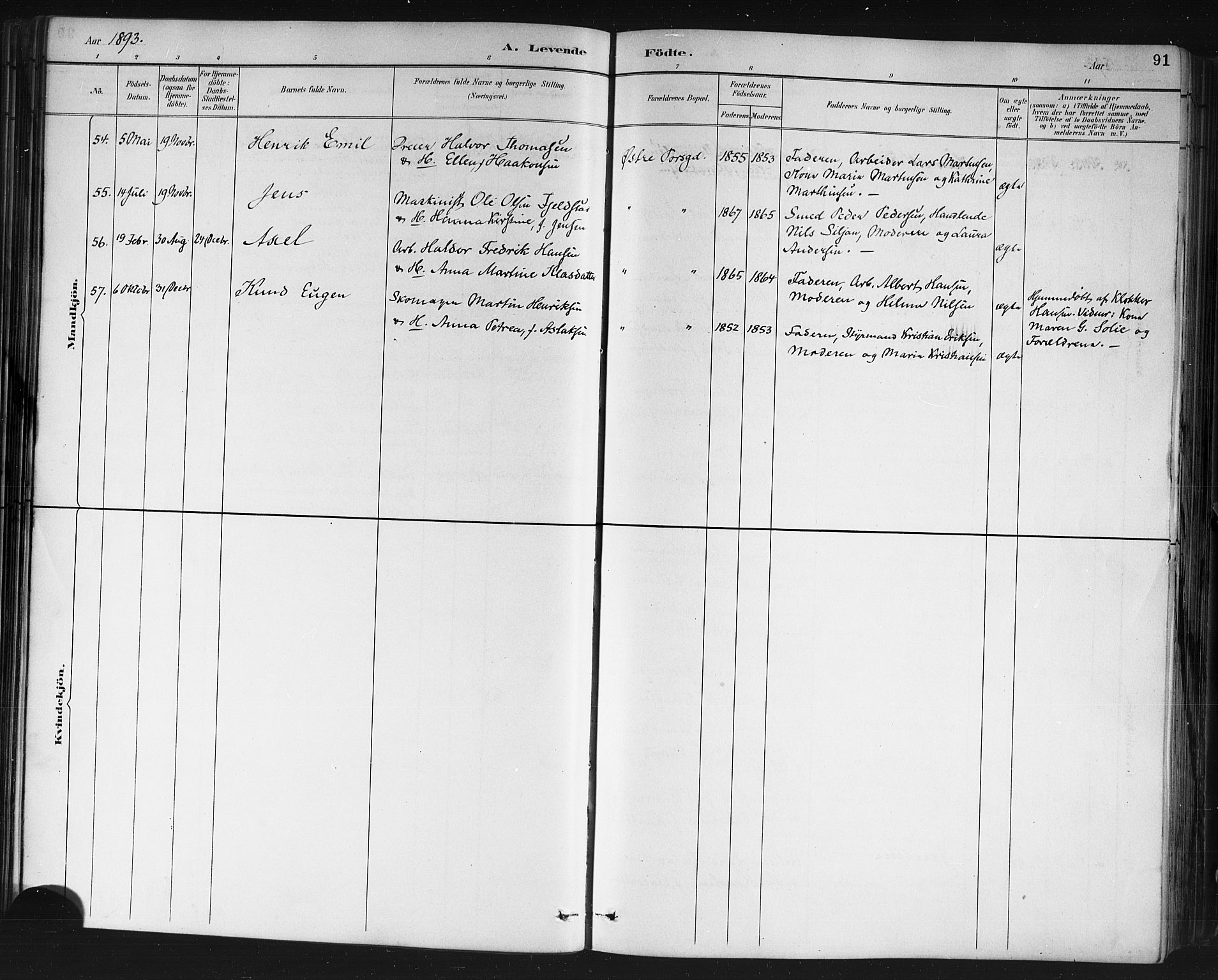 Porsgrunn kirkebøker , AV/SAKO-A-104/G/Gb/L0005: Parish register (copy) no. II 5, 1883-1915, p. 91