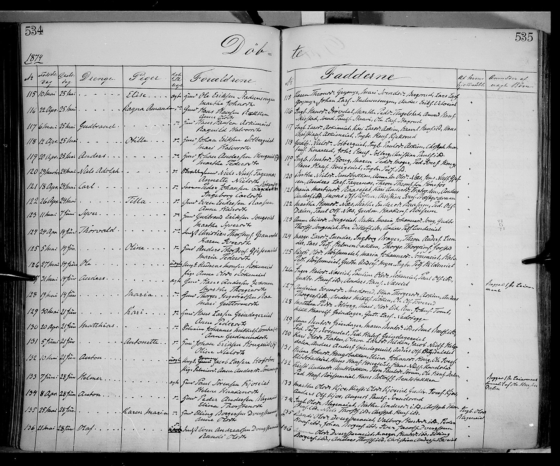 Gran prestekontor, AV/SAH-PREST-112/H/Ha/Haa/L0012: Parish register (official) no. 12, 1856-1874, p. 534-535