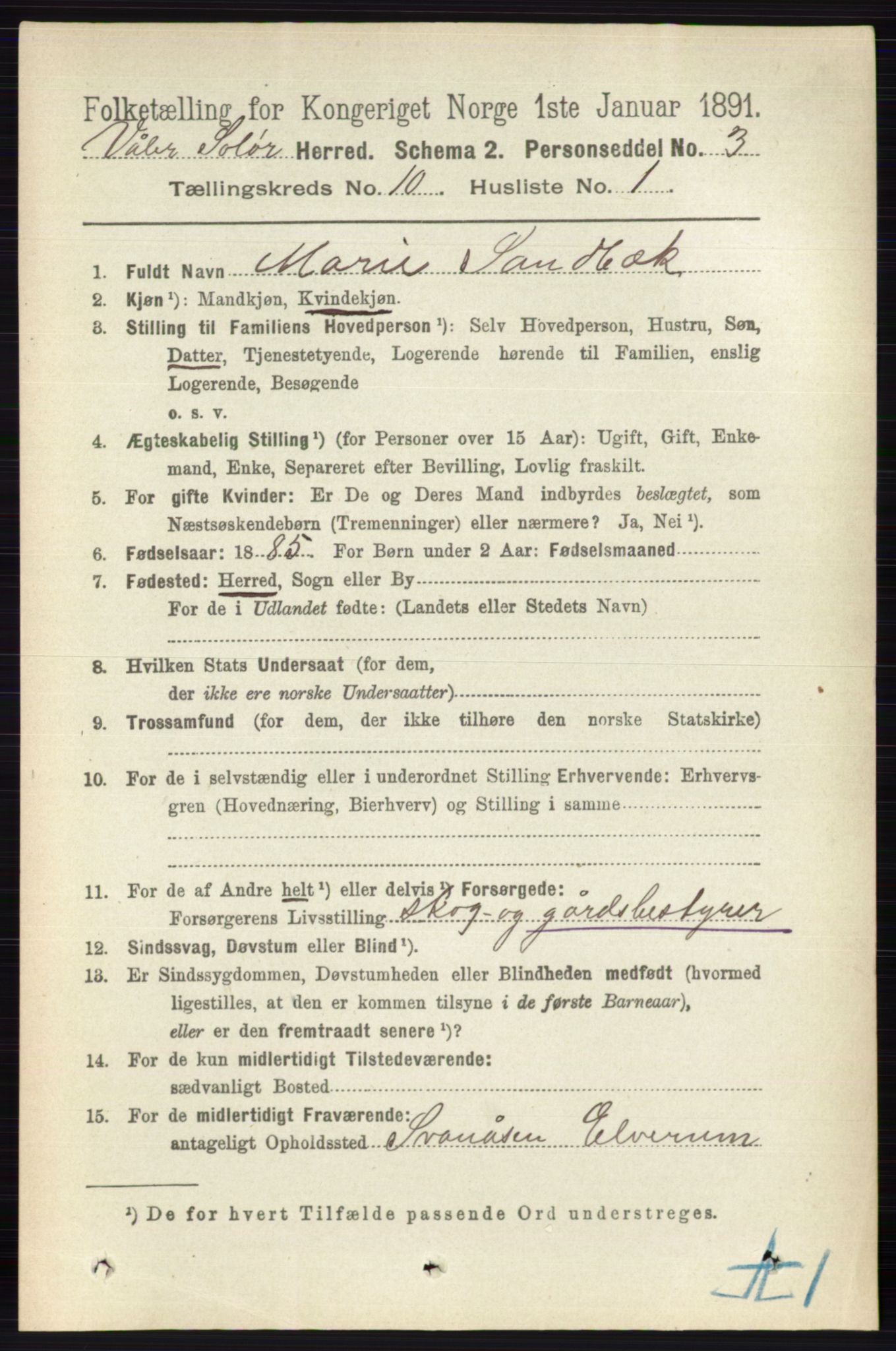 RA, 1891 census for 0426 Våler, 1891, p. 4151