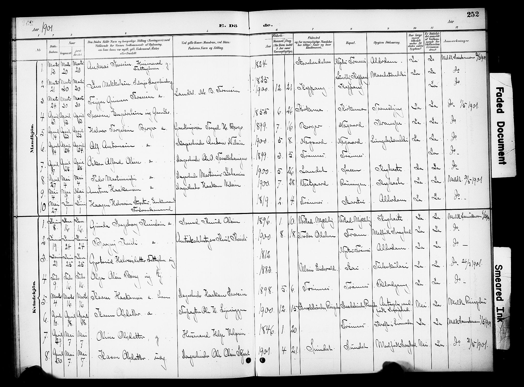 Stor-Elvdal prestekontor, AV/SAH-PREST-052/H/Ha/Hab/L0003: Parish register (copy) no. 3, 1895-1917, p. 252