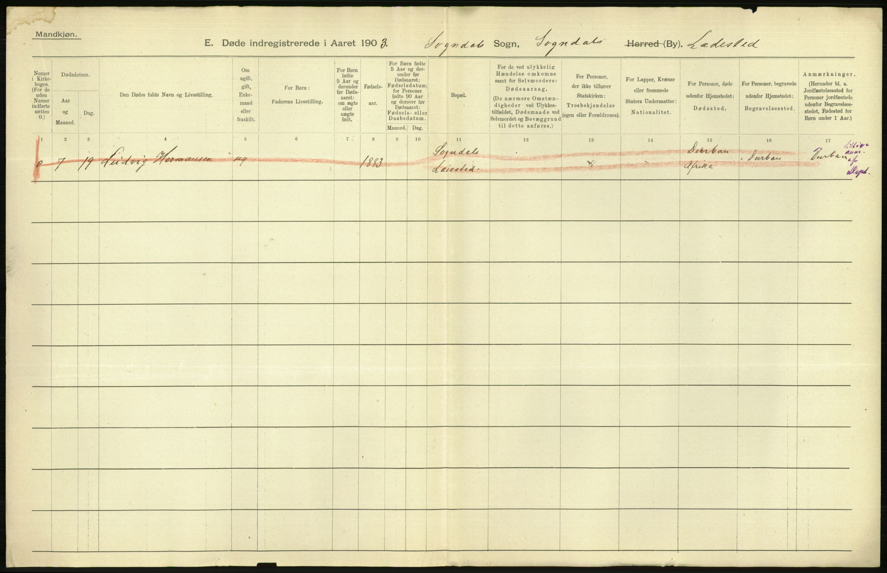 Statistisk sentralbyrå, Sosiodemografiske emner, Befolkning, AV/RA-S-2228/D/Df/Dfa/Dfaa/L0012: Stavanger amt: Fødte, gifte, døde, 1903, p. 818