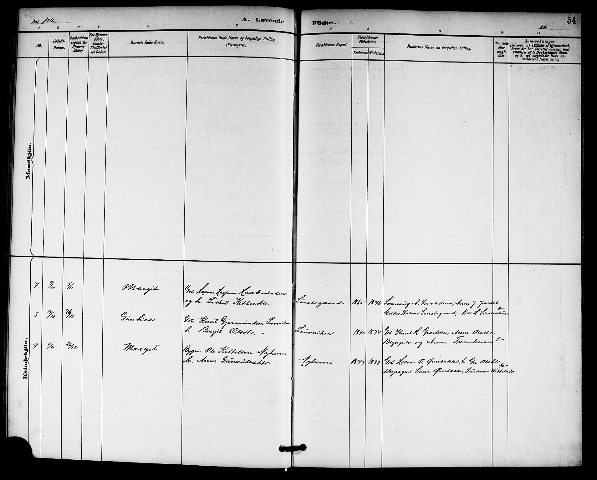 Gransherad kirkebøker, SAKO/A-267/G/Gb/L0003: Parish register (copy) no. II 3, 1887-1921, p. 54