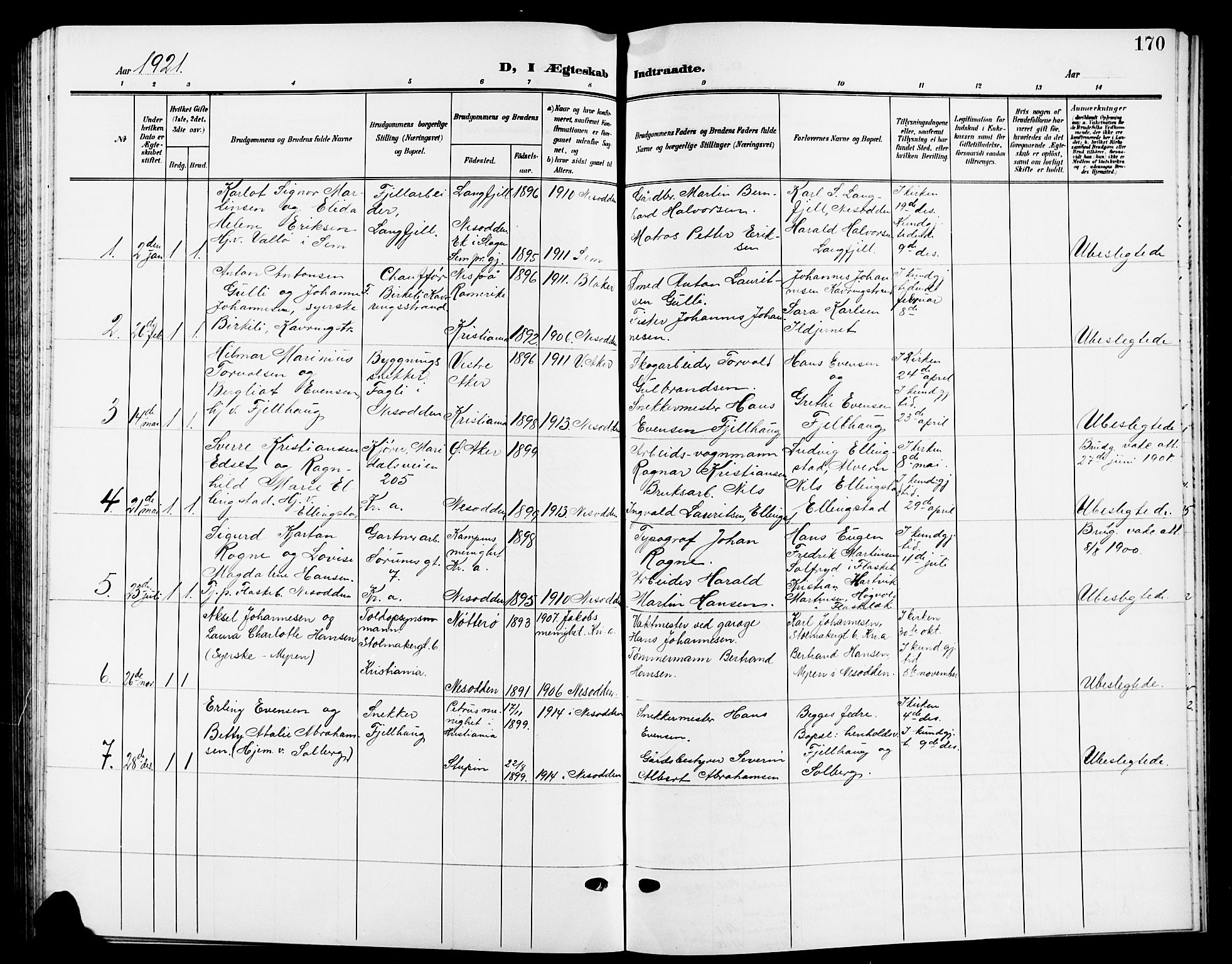 Nesodden prestekontor Kirkebøker, SAO/A-10013/G/Ga/L0002: Parish register (copy) no. I 2, 1905-1924, p. 170