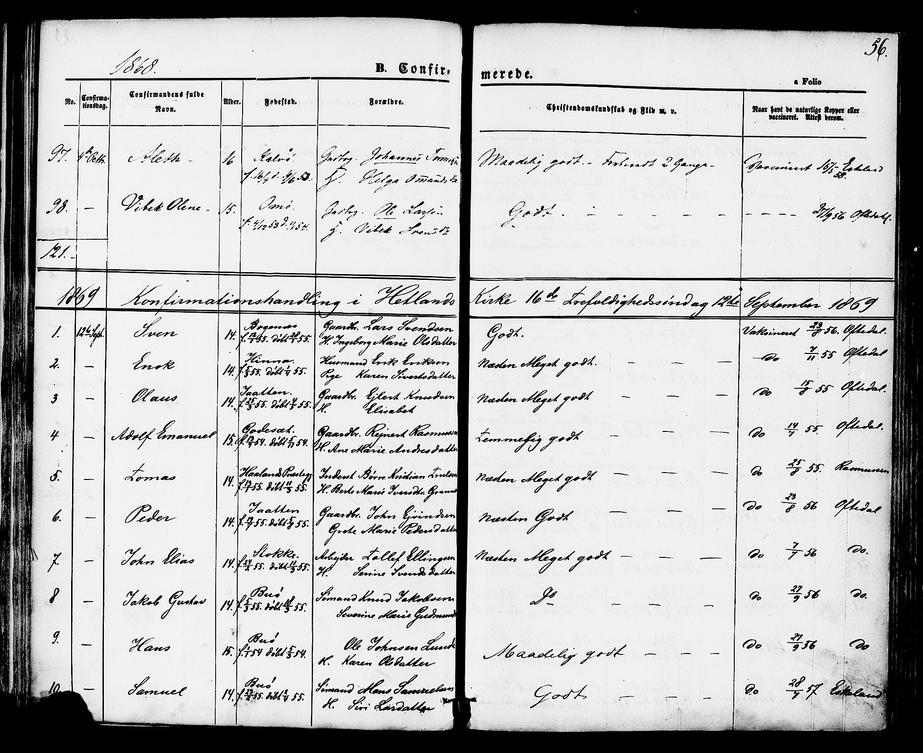 Hetland sokneprestkontor, SAST/A-101826/30/30BA/L0004: Parish register (official) no. A 4, 1862-1881, p. 56