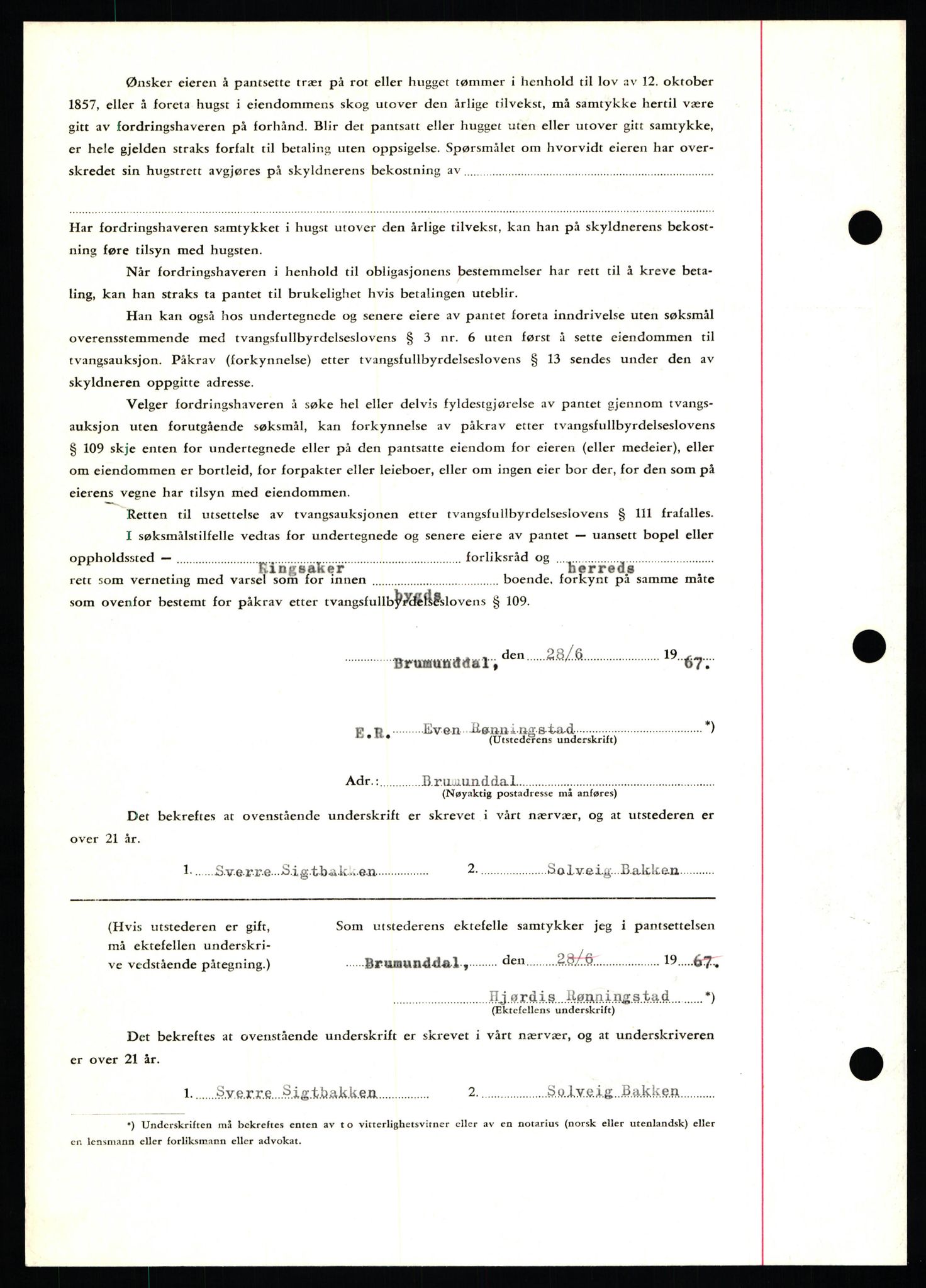 Nord-Hedmark sorenskriveri, SAH/TING-012/H/Hb/Hbf/L0071: Mortgage book no. B71, 1967-1967, Diary no: : 2973/1967