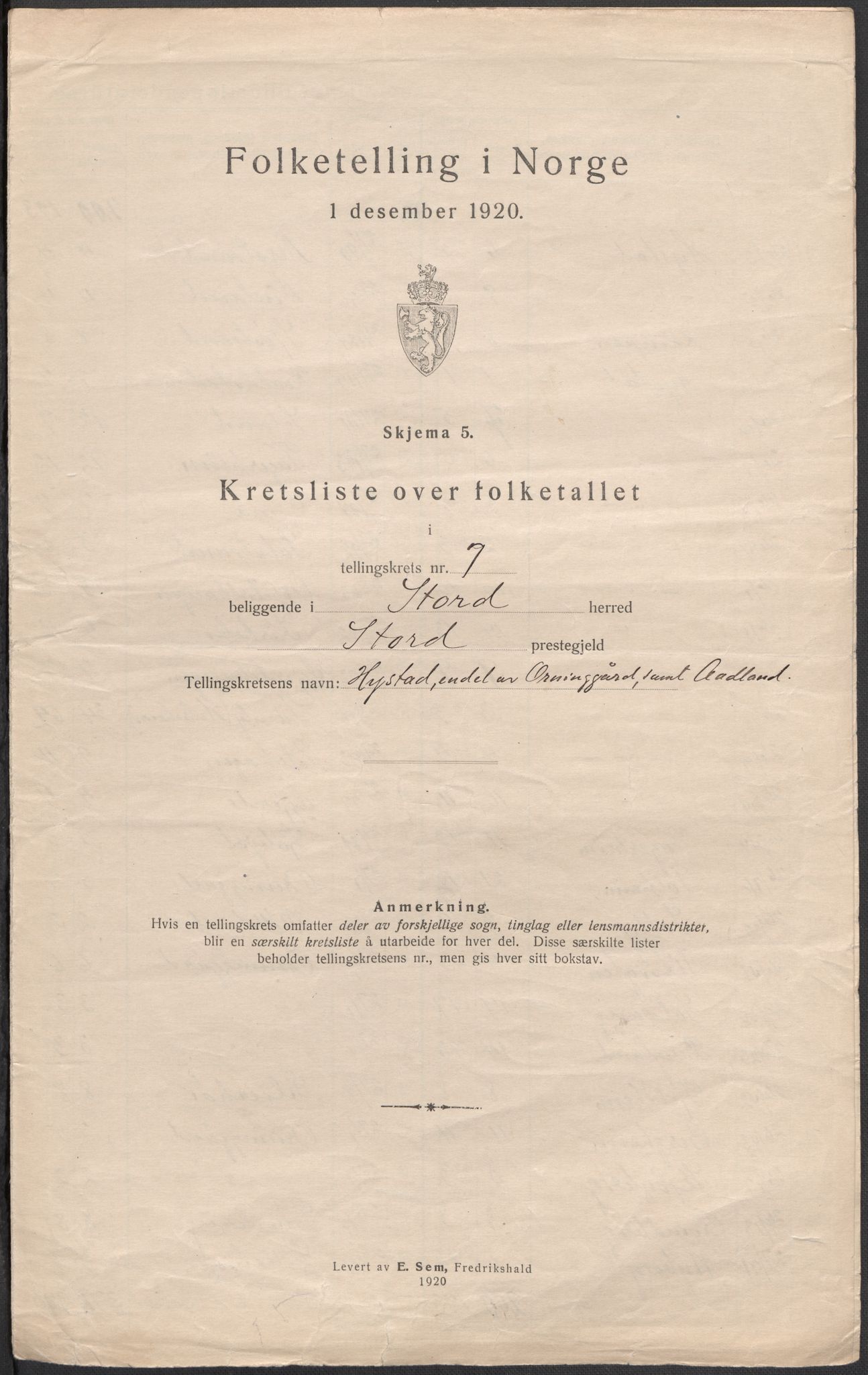 SAB, 1920 census for Stord, 1920, p. 23