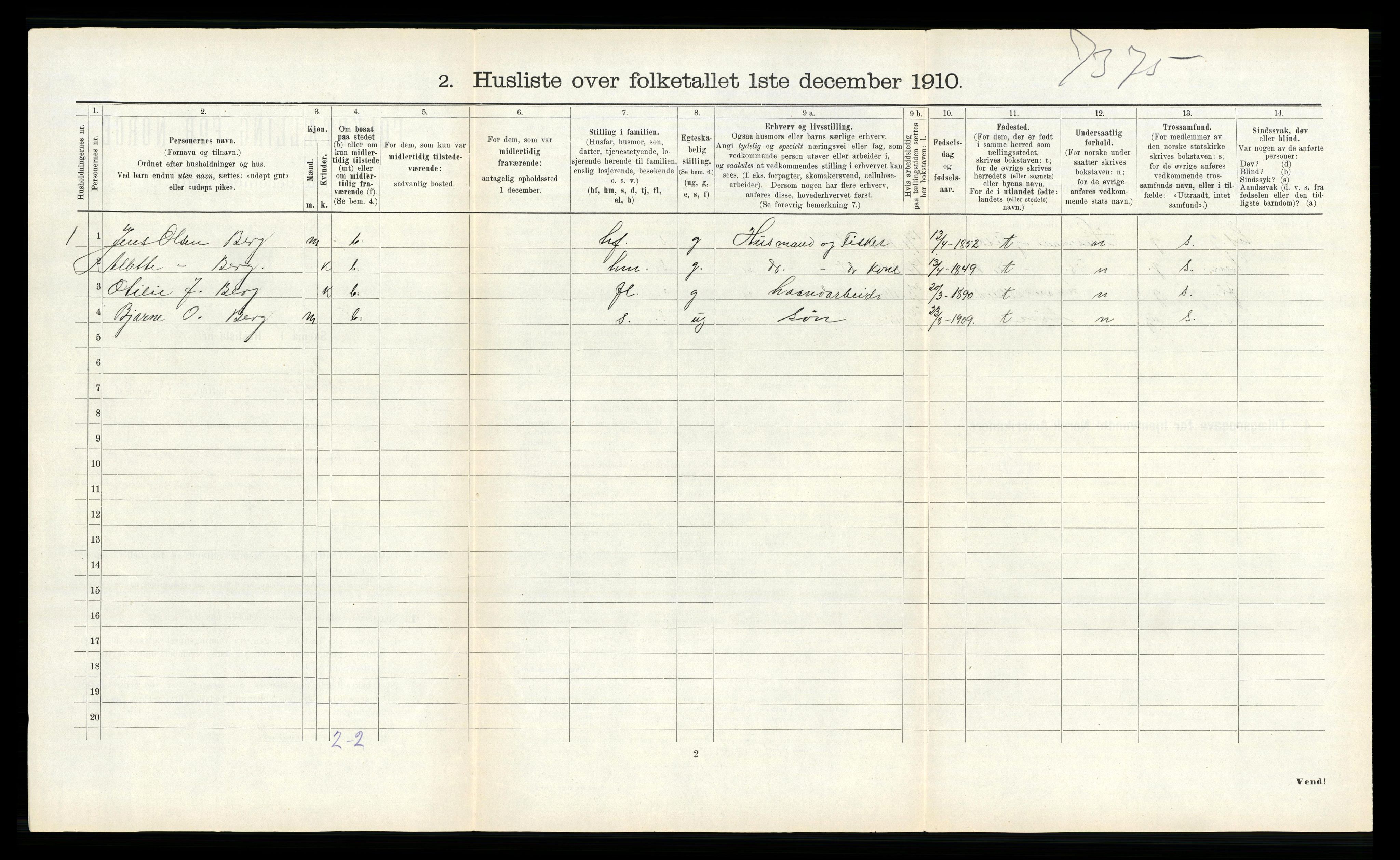 RA, 1910 census for Vikna, 1910, p. 734