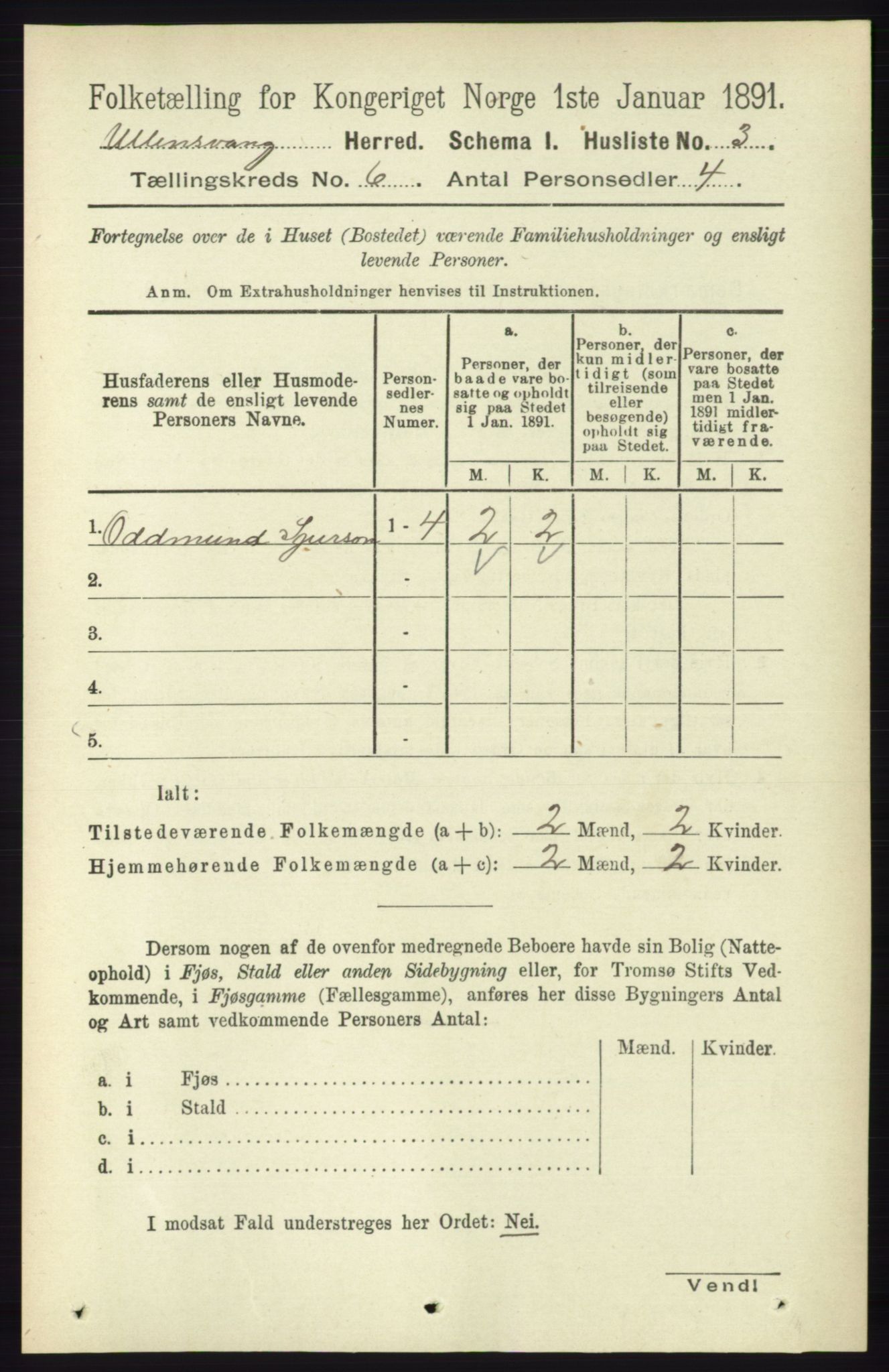 RA, 1891 census for 1230 Ullensvang, 1891, p. 1847