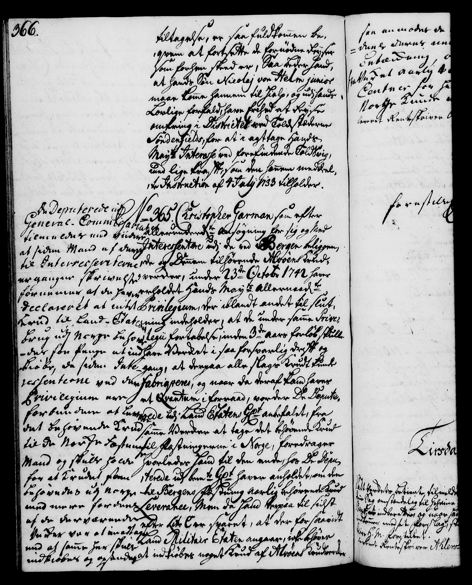 Rentekammeret, Kammerkanselliet, AV/RA-EA-3111/G/Gh/Gha/L0025: Norsk ekstraktmemorialprotokoll (merket RK 53.70), 1743-1744, p. 366
