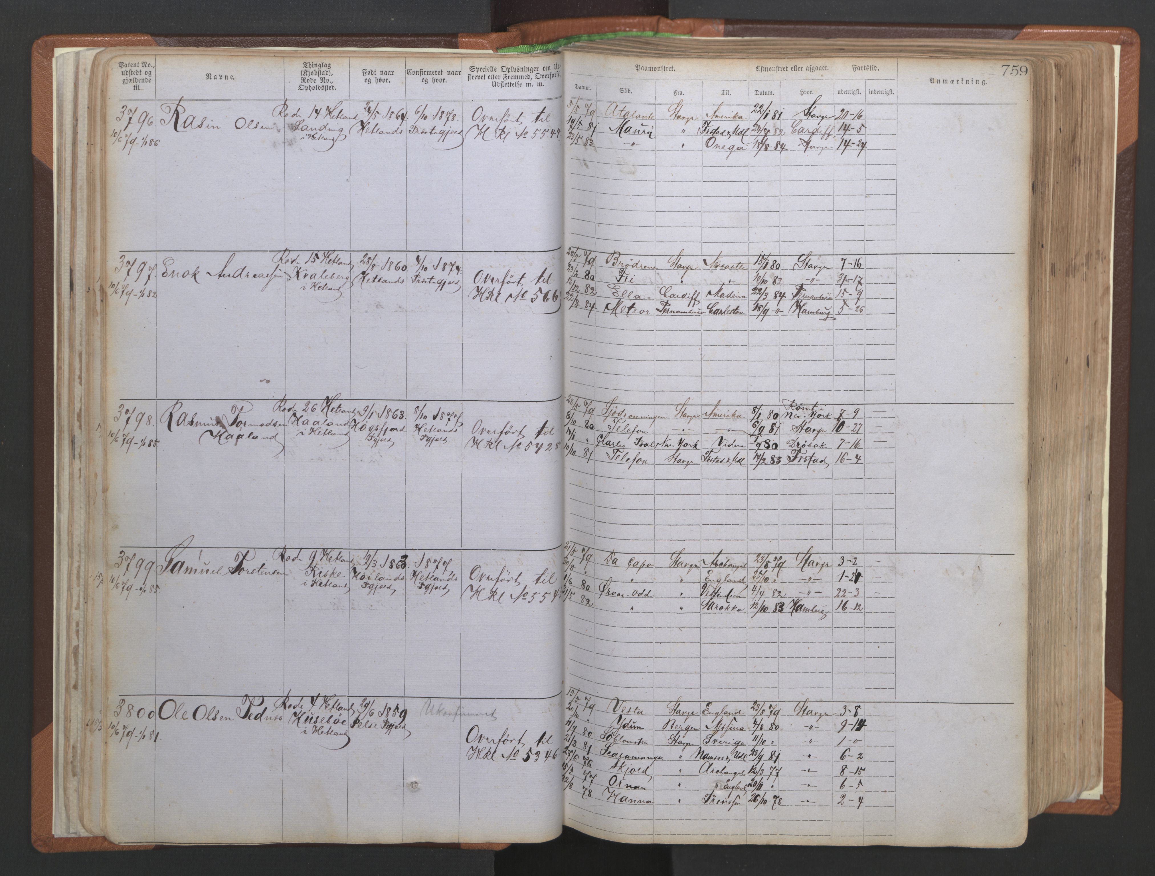 Stavanger sjømannskontor, AV/SAST-A-102006/F/Ff/L0006: Annotasjonsrulle No 2, patentnr. 3586-5505, 1878-1900, p. 46