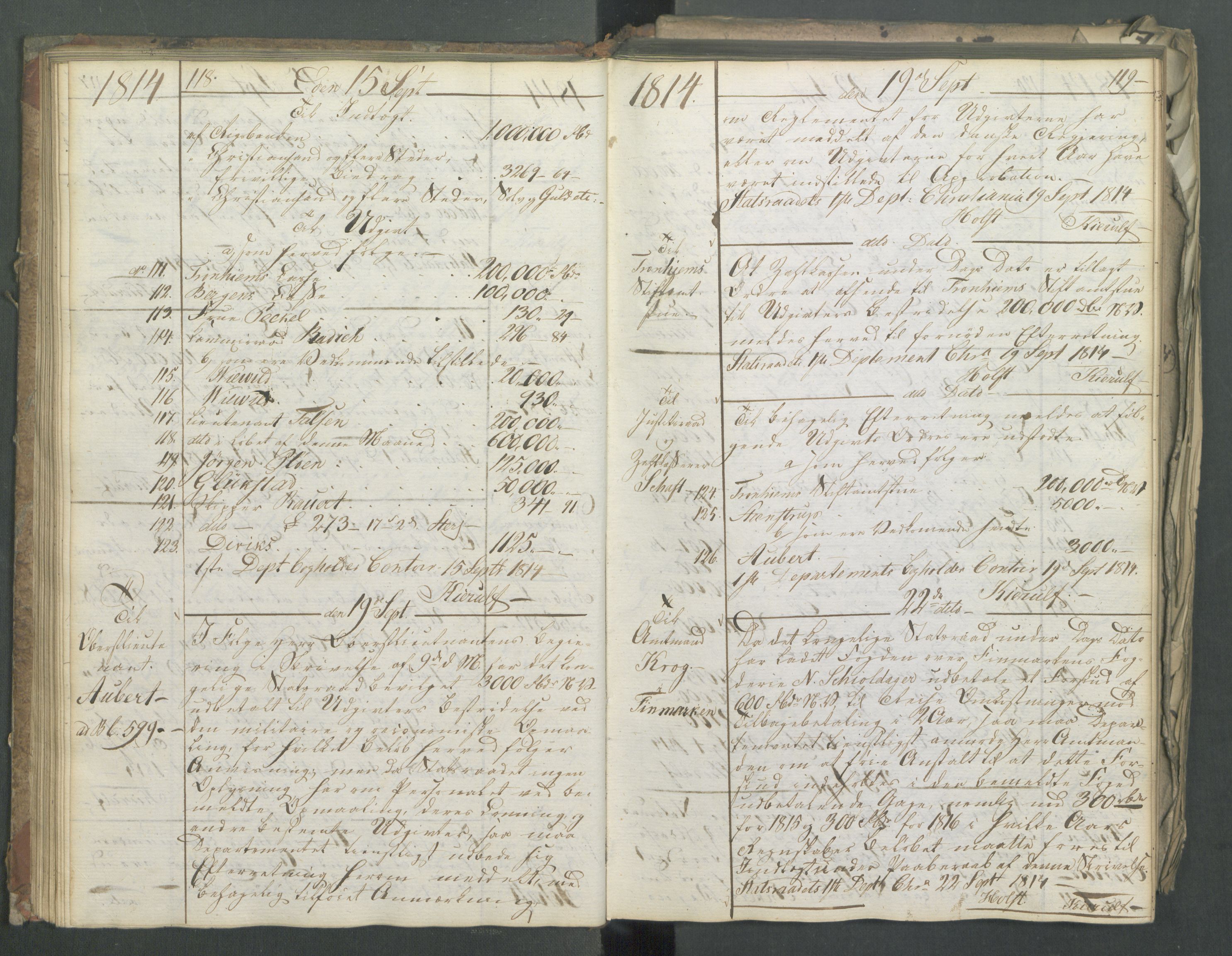 Departementene i 1814, AV/RA-S-3899/Fa/L0011: Bokholderkontoret - Kopibok, 1814, p. 118-119