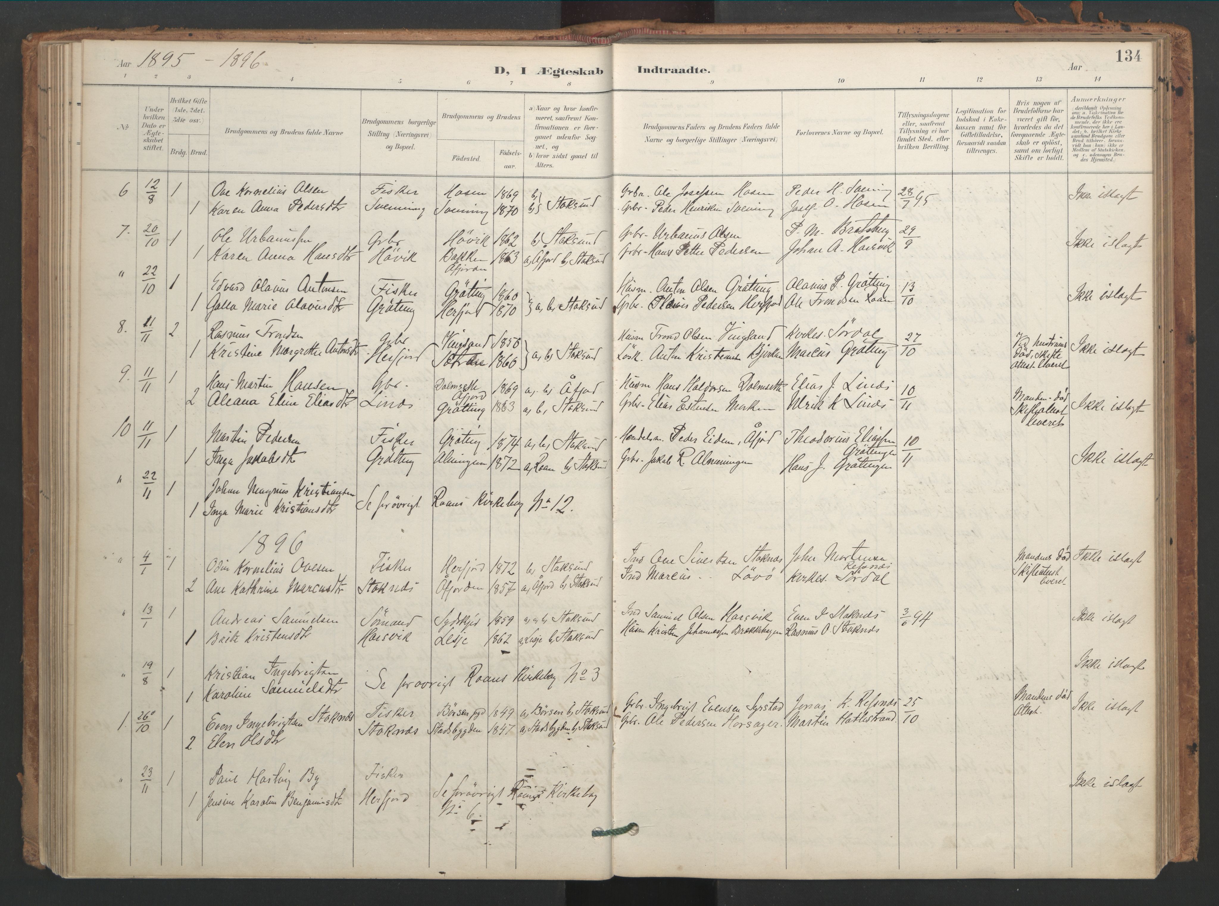 Ministerialprotokoller, klokkerbøker og fødselsregistre - Sør-Trøndelag, SAT/A-1456/656/L0693: Parish register (official) no. 656A02, 1894-1913, p. 134
