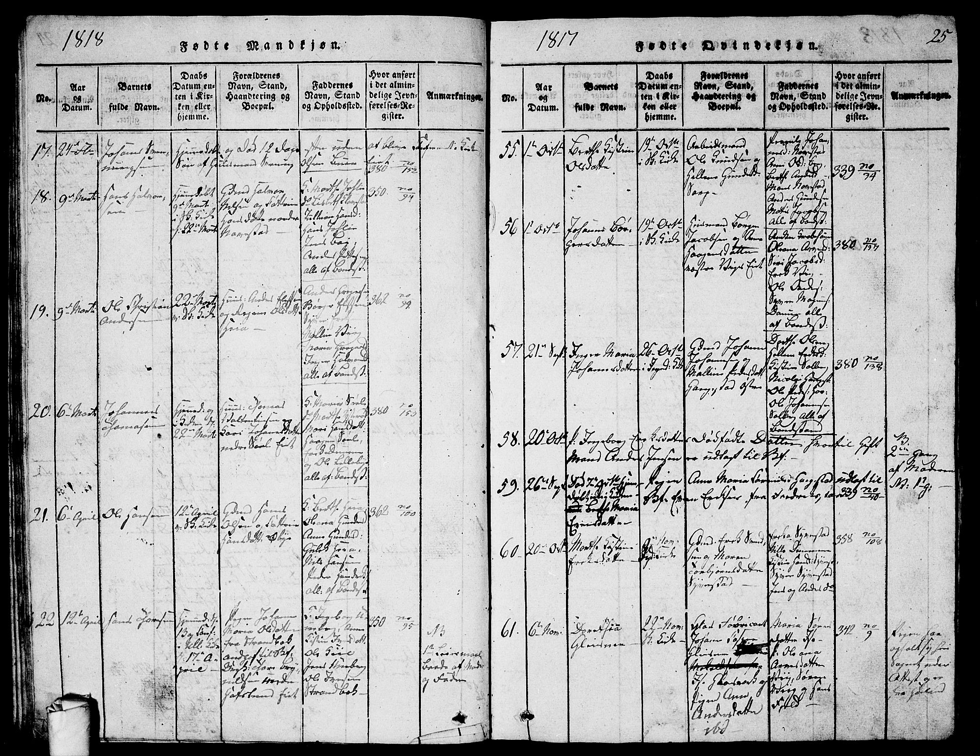 Skjeberg prestekontor Kirkebøker, AV/SAO-A-10923/G/Ga/L0001: Parish register (copy) no. I 1, 1815-1830, p. 25