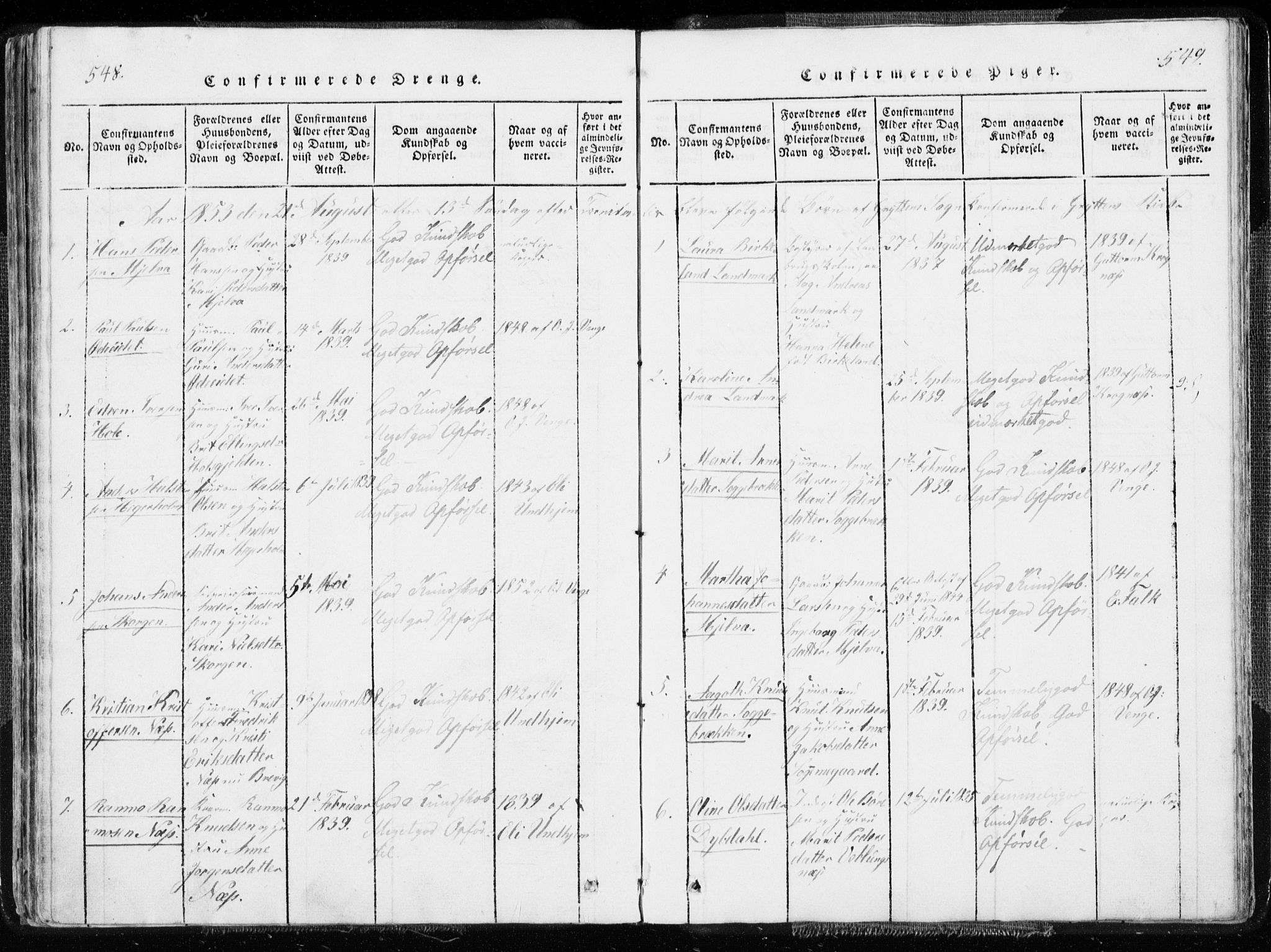 Ministerialprotokoller, klokkerbøker og fødselsregistre - Møre og Romsdal, SAT/A-1454/544/L0571: Parish register (official) no. 544A04, 1818-1853, p. 548-549