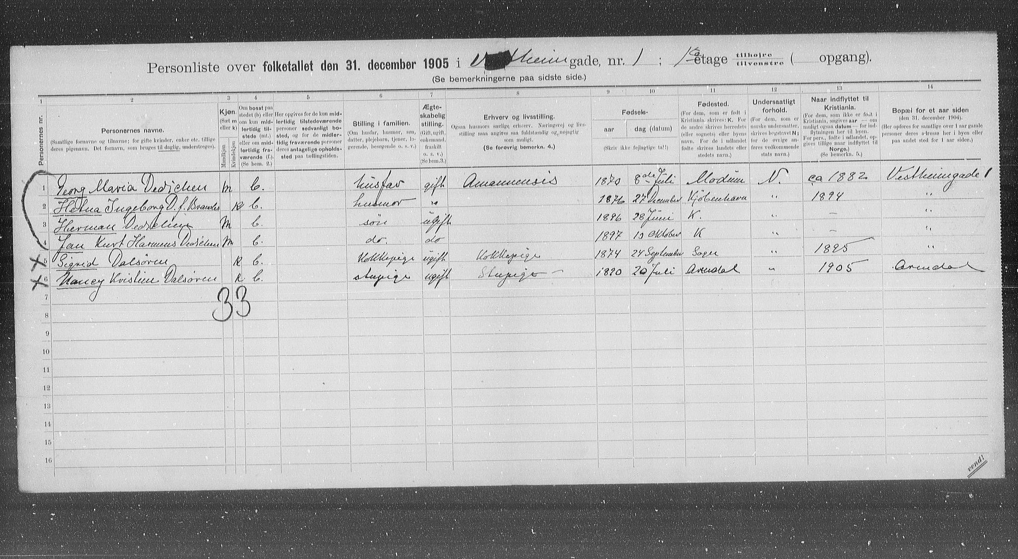 OBA, Municipal Census 1905 for Kristiania, 1905, p. 64379