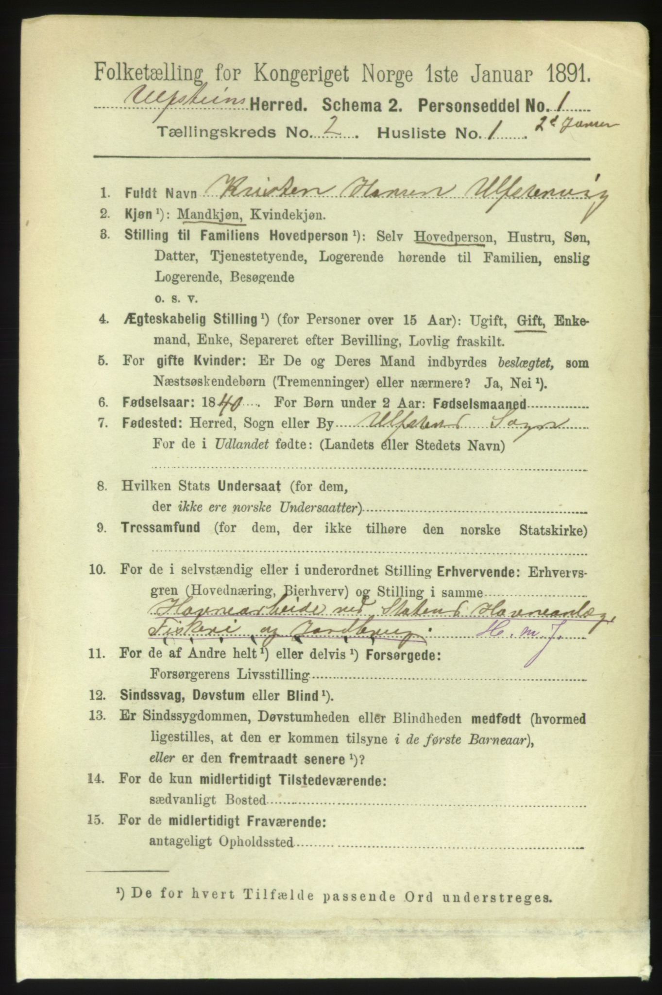 RA, 1891 census for 1516 Ulstein, 1891, p. 321