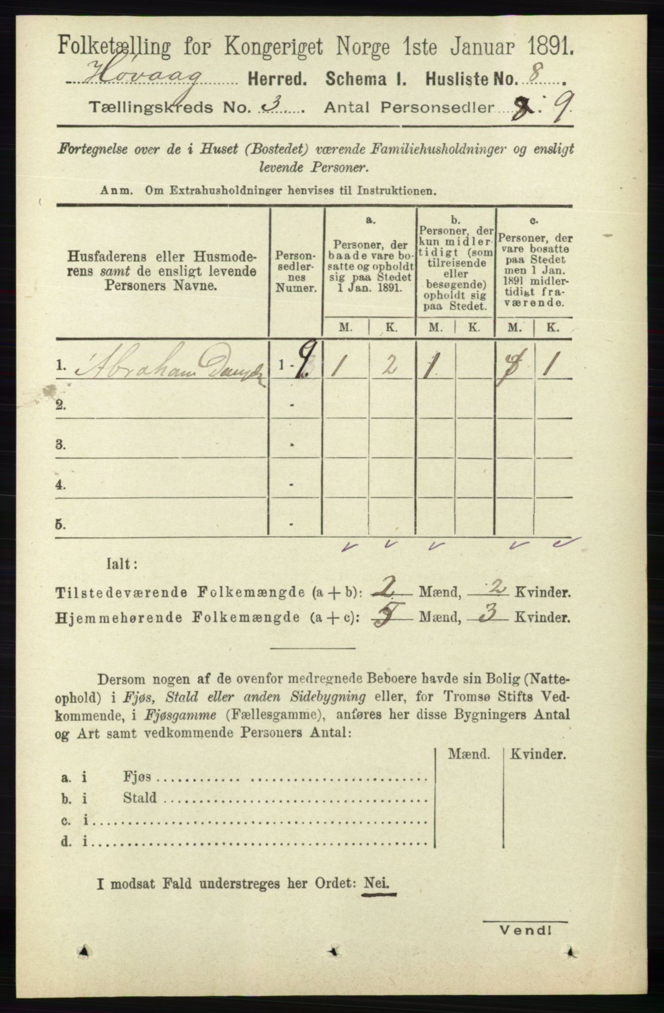 RA, 1891 census for 0927 Høvåg, 1891, p. 926