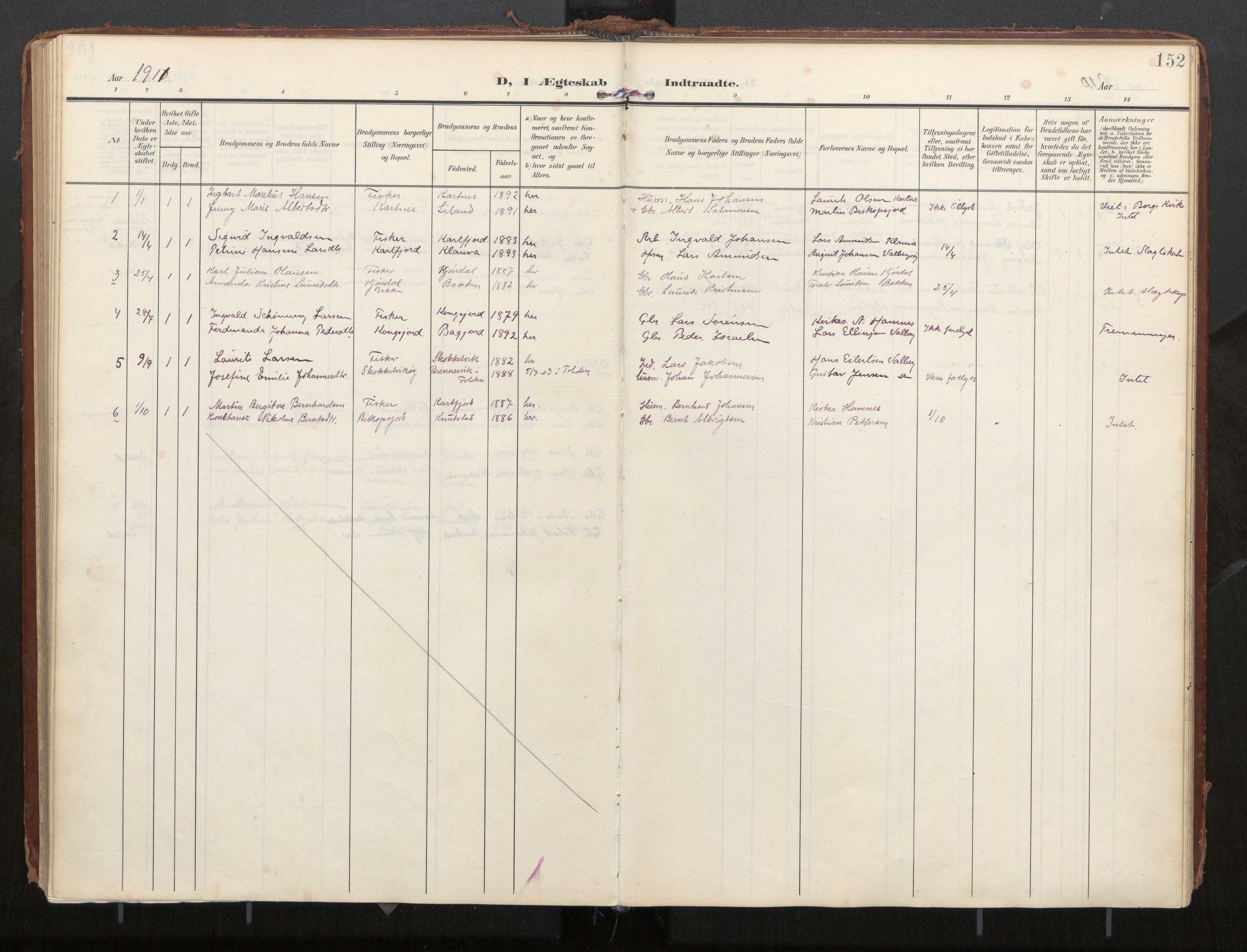 Ministerialprotokoller, klokkerbøker og fødselsregistre - Nordland, SAT/A-1459/884/L1194: Parish register (official) no. 884A02, 1906-1937, p. 152