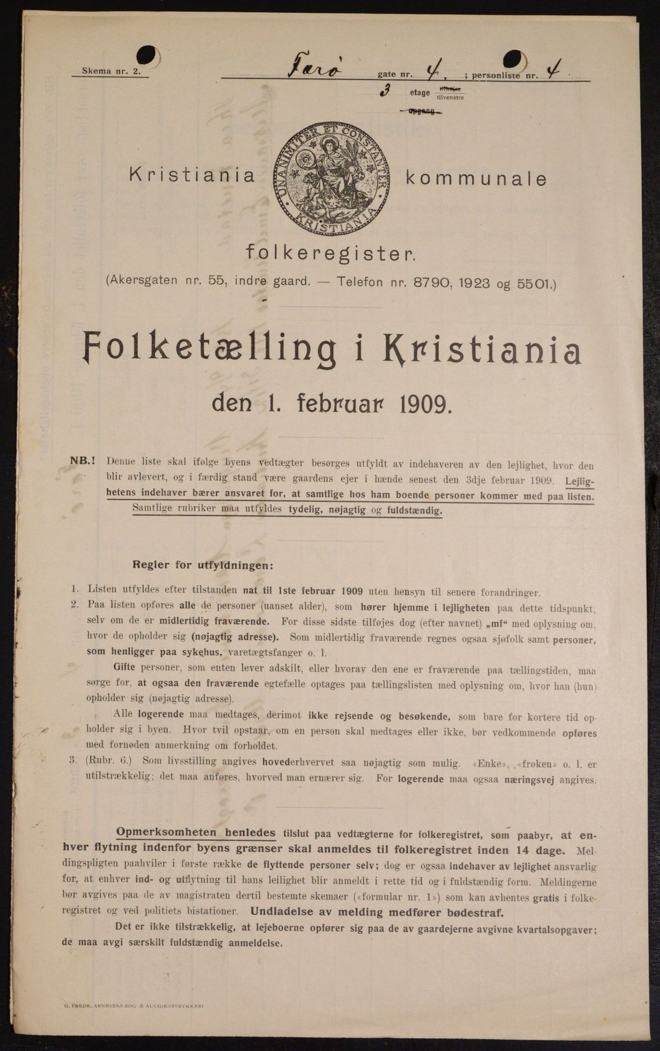 OBA, Municipal Census 1909 for Kristiania, 1909, p. 2465