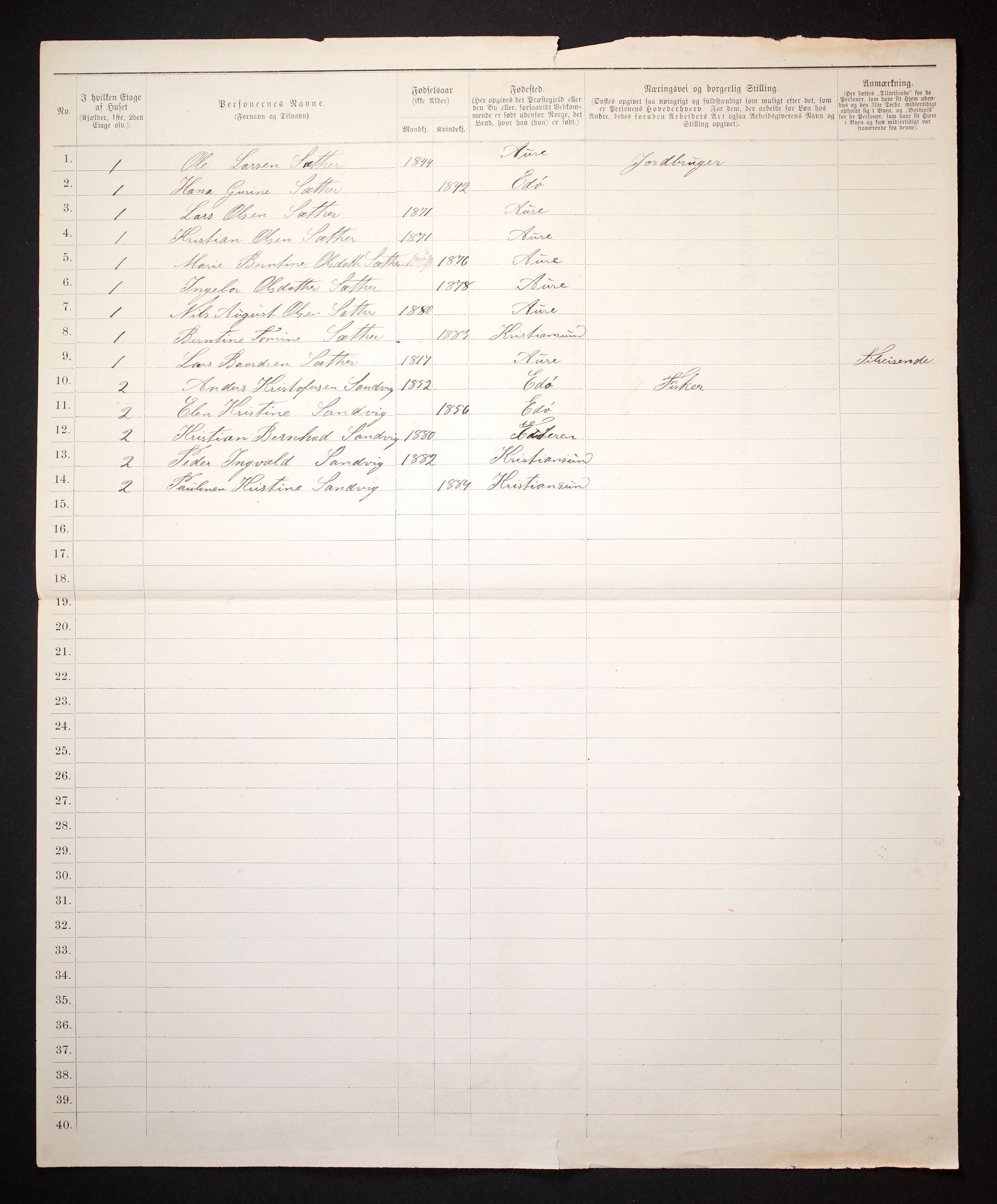 SAT, 1885 census for 1503 Kristiansund, 1885, p. 1548