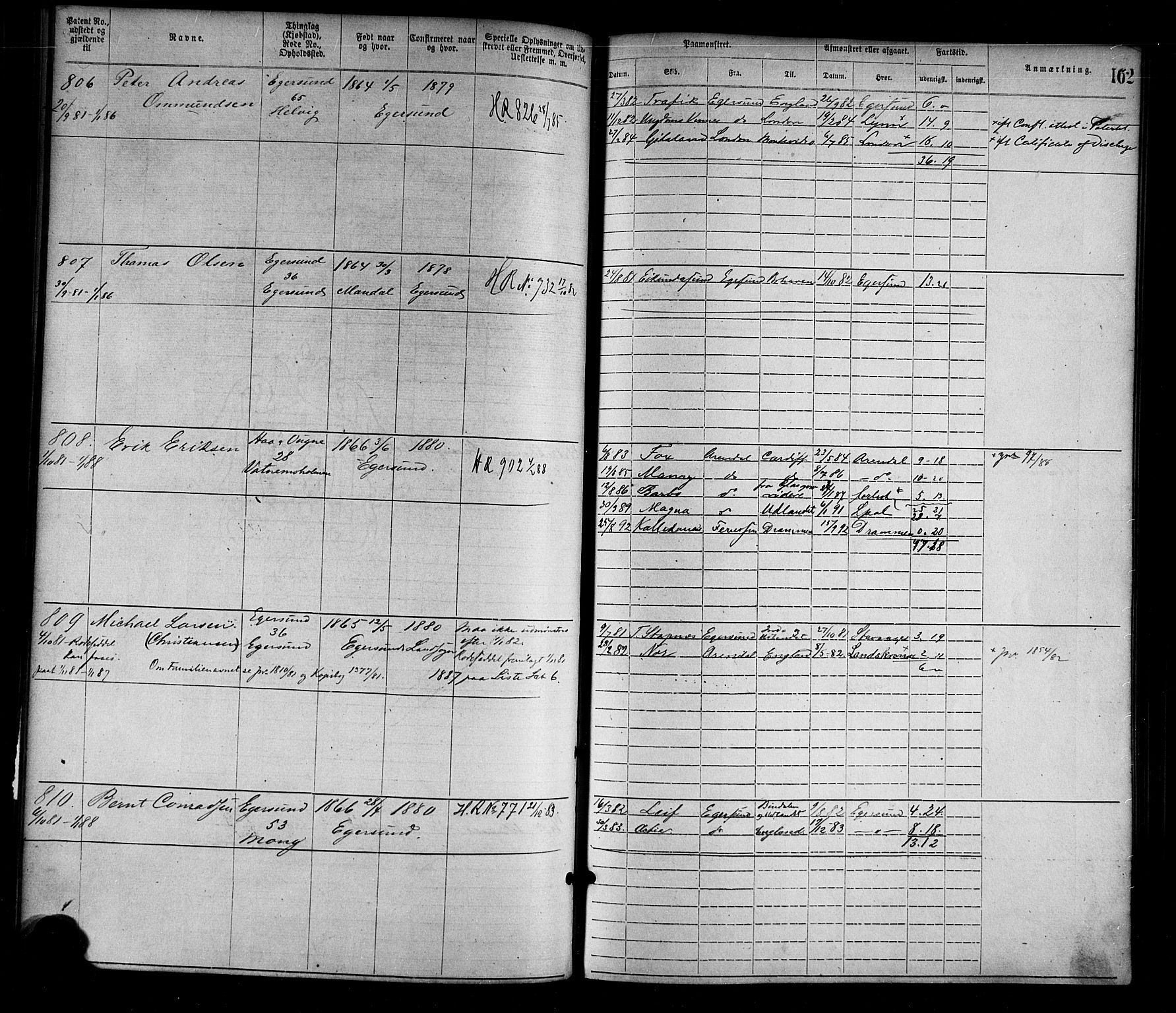 Egersund mønstringskrets, AV/SAK-2031-0019/F/Fa/L0001: Annotasjonsrulle nr 1-1440 med register, O-1, 1869-1895, p. 182