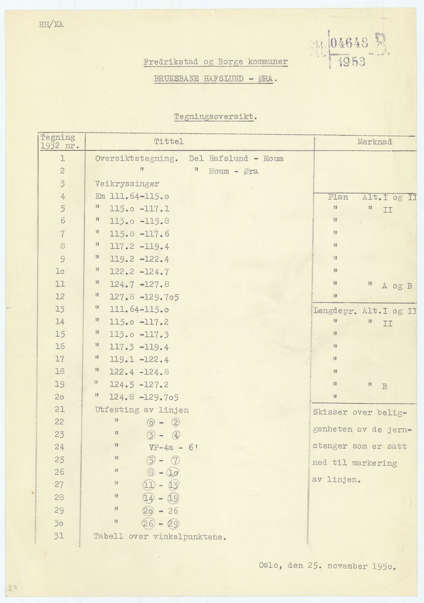 Norges Statsbaner, Baneavdelingen B, AV/RA-S-1619/1/F/Fa/L0023: BRUKSBANE SARPSBORG(HAFSLUND)-FREDRIKSTAD(ØRA), 1953, p. 1