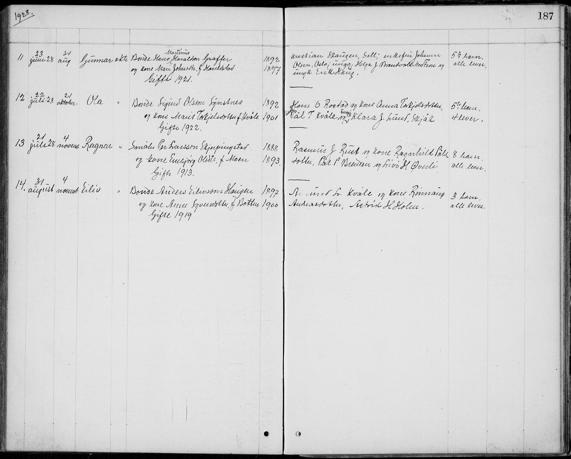 Lom prestekontor, AV/SAH-PREST-070/L/L0013: Parish register (copy) no. 13, 1874-1938, p. 187