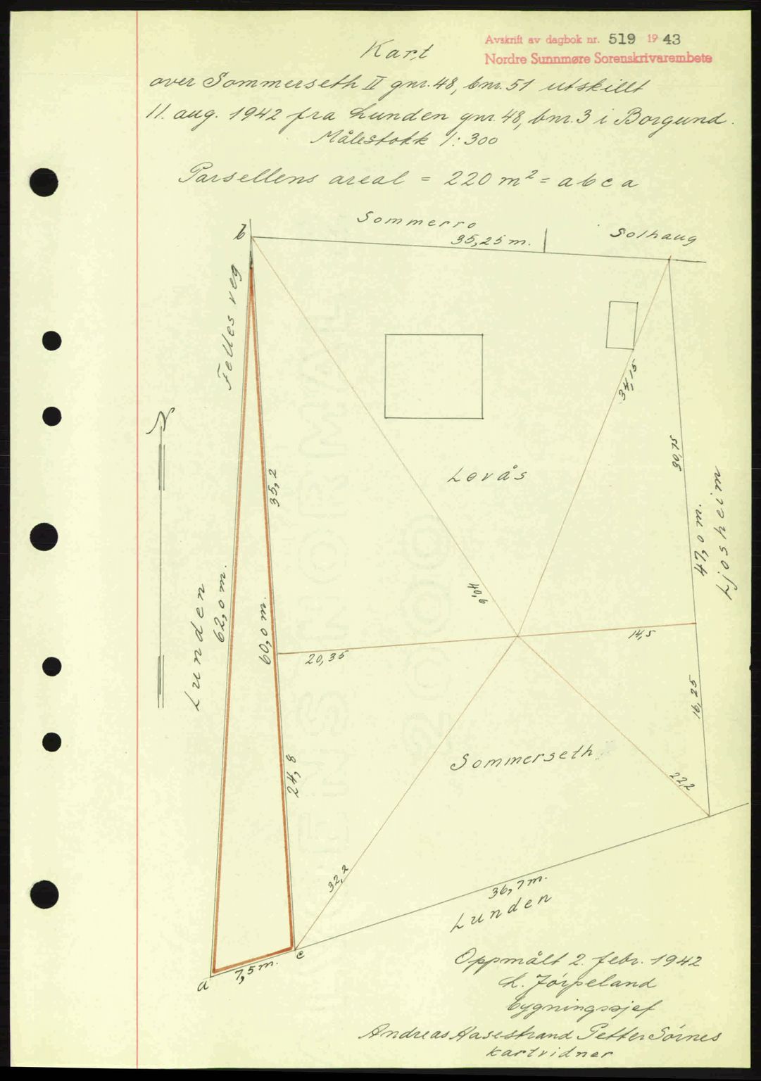 Nordre Sunnmøre sorenskriveri, AV/SAT-A-0006/1/2/2C/2Ca: Mortgage book no. A15, 1942-1943, Diary no: : 519/1943