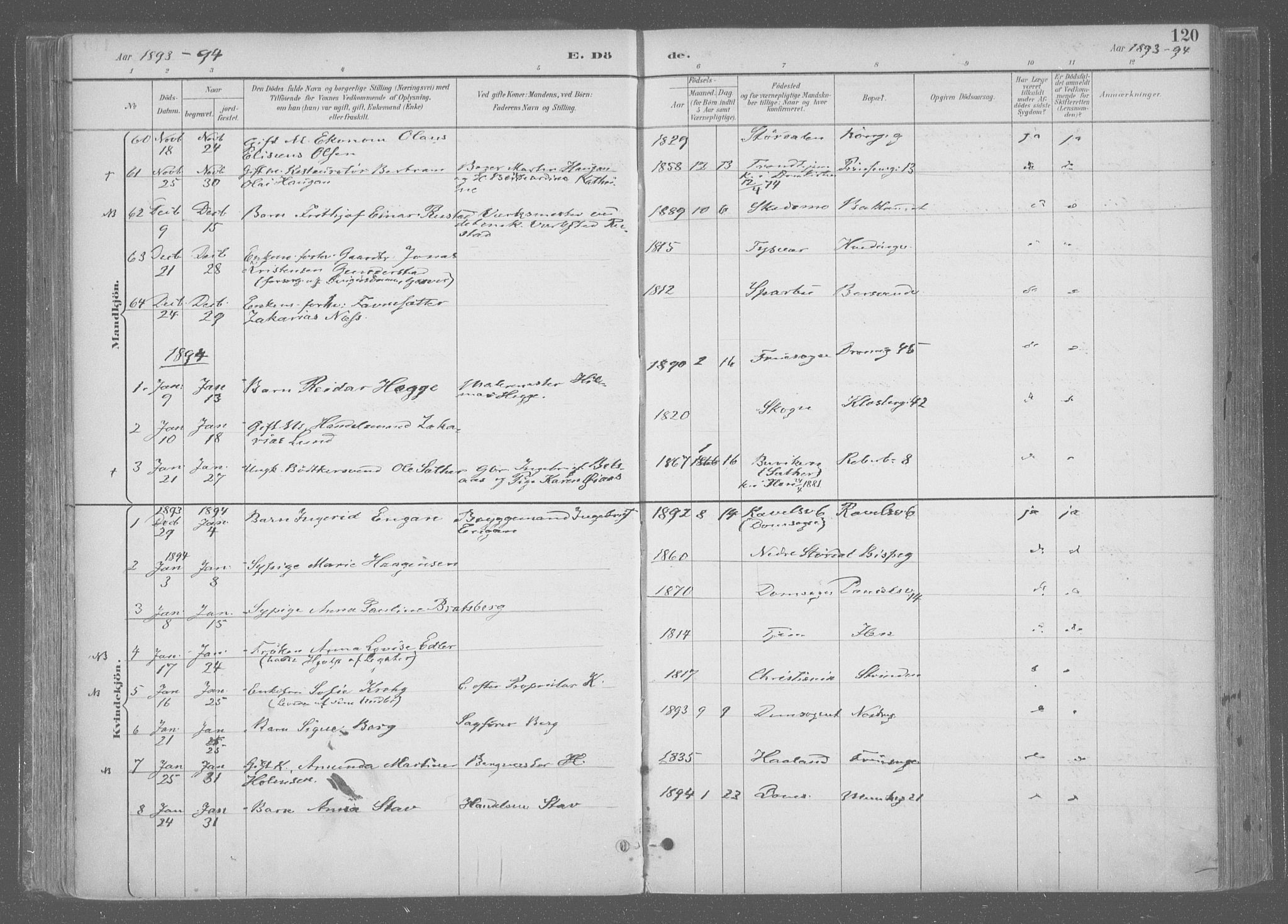 Ministerialprotokoller, klokkerbøker og fødselsregistre - Sør-Trøndelag, SAT/A-1456/601/L0064: Parish register (official) no. 601A31, 1891-1911, p. 120