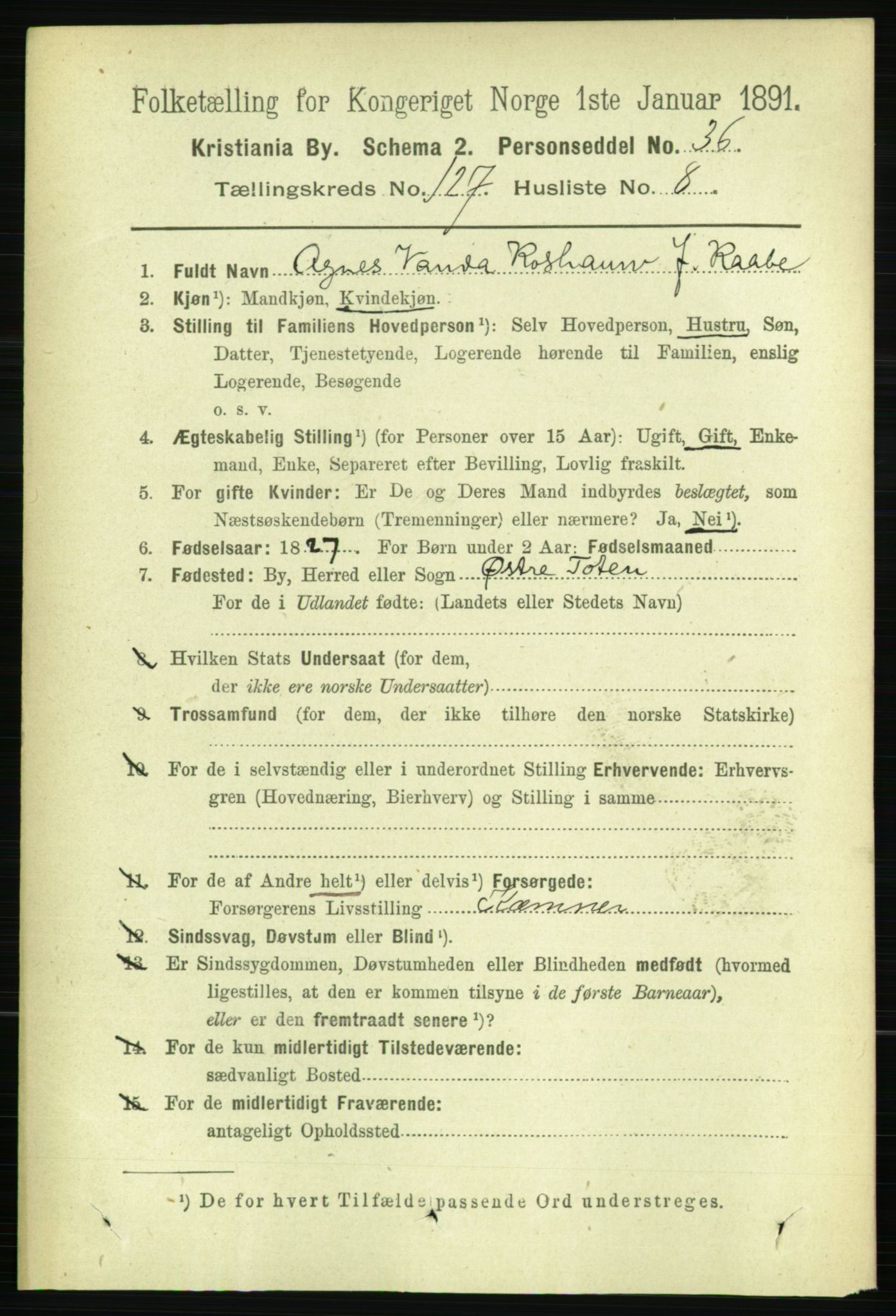 RA, 1891 census for 0301 Kristiania, 1891, p. 68136
