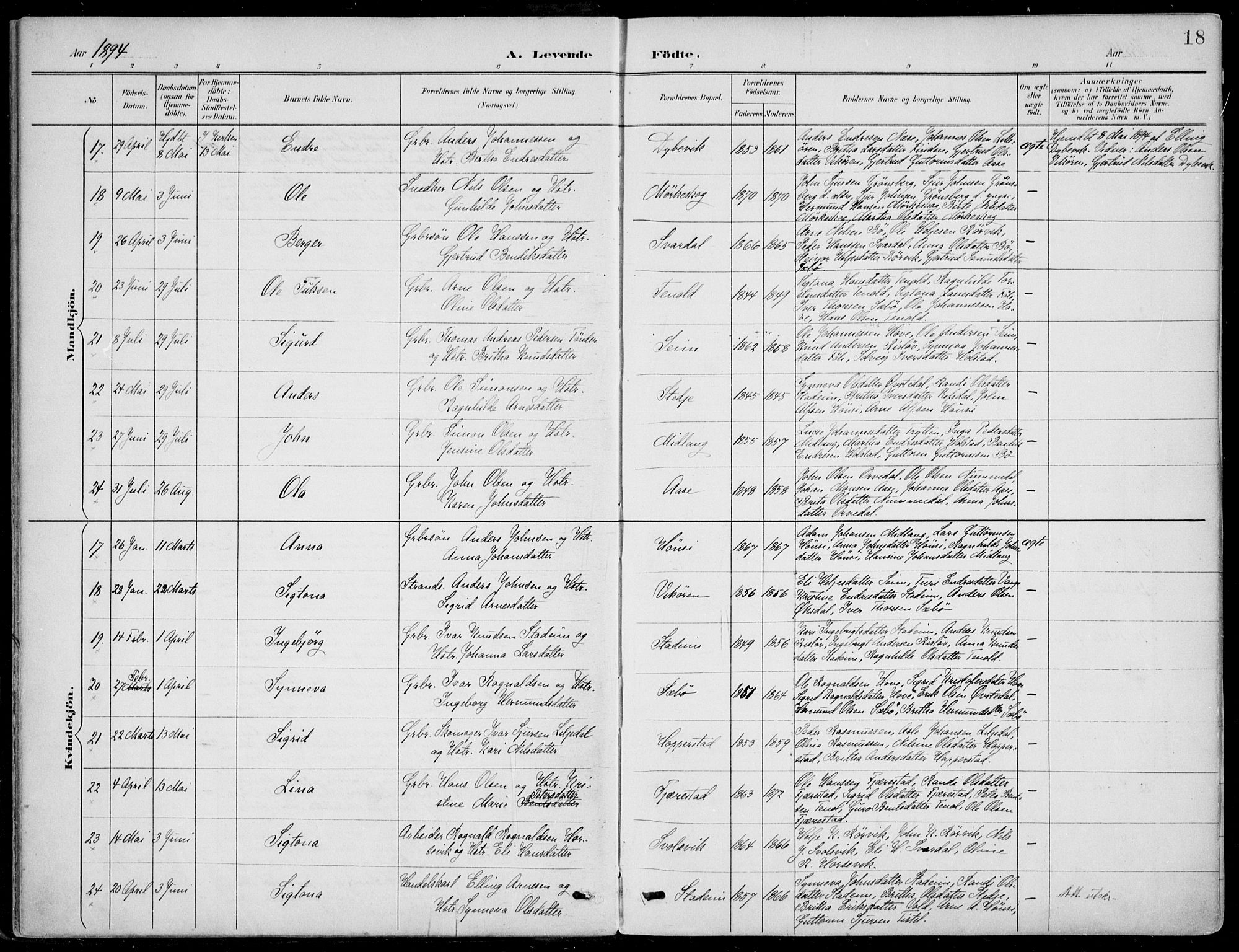 Vik sokneprestembete, AV/SAB-A-81501/H/Haa/Haab/L0002: Parish register (official) no. B  2, 1891-1907, p. 18