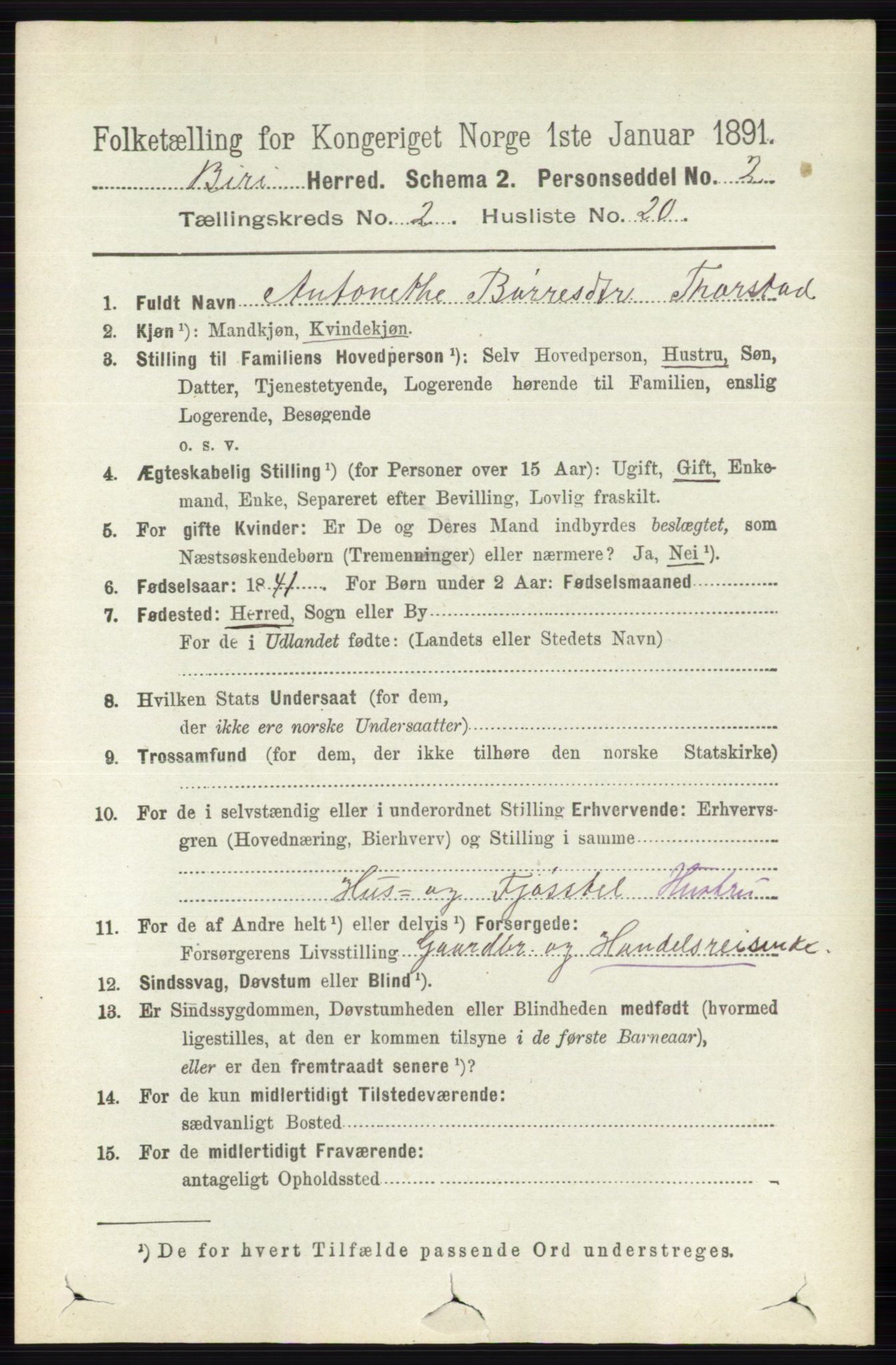 RA, 1891 census for 0525 Biri, 1891, p. 607