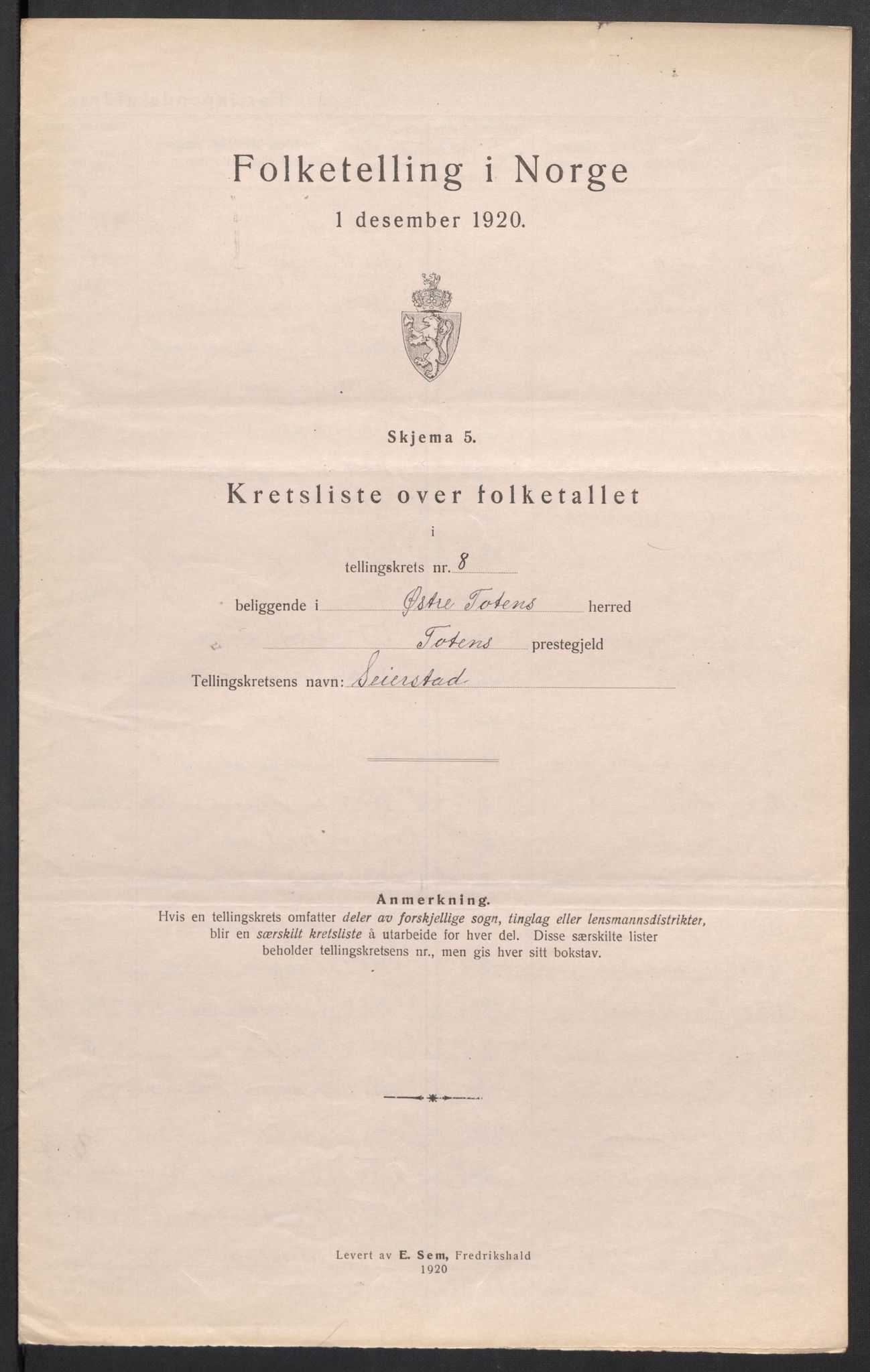 SAH, 1920 census for Østre Toten, 1920, p. 49