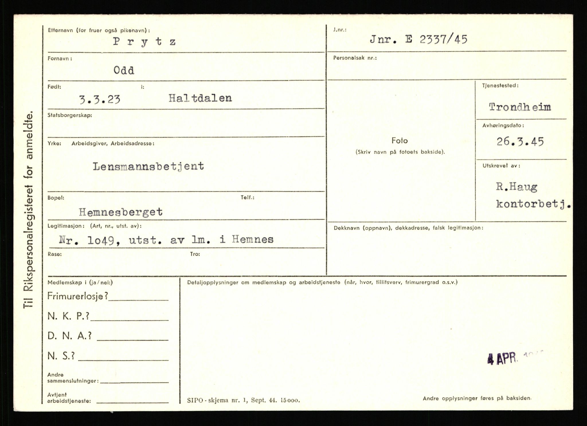 Statspolitiet - Hovedkontoret / Osloavdelingen, AV/RA-S-1329/C/Ca/L0012: Oanæs - Quistgaard	, 1943-1945, p. 4892