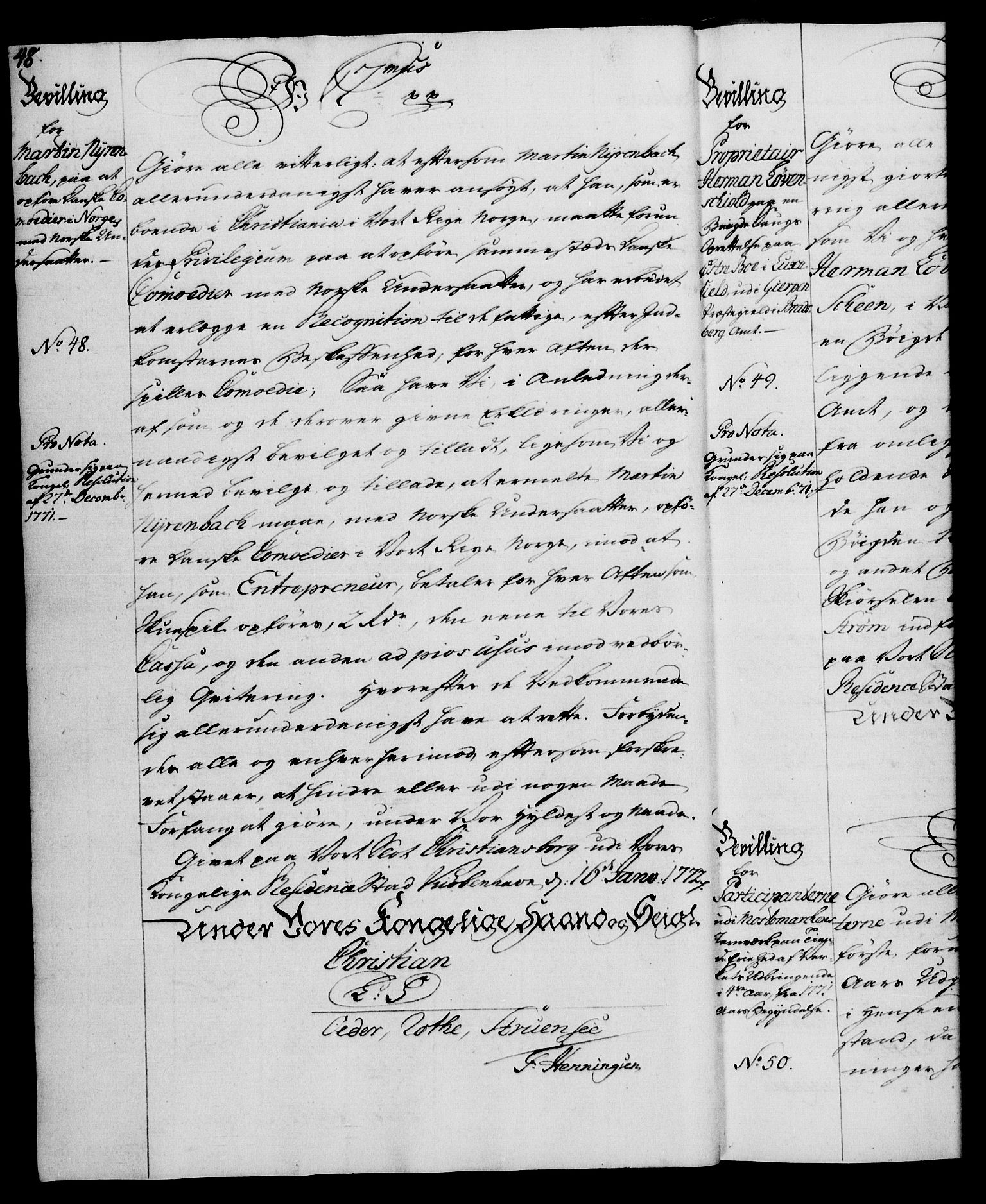 Rentekammeret, Kammerkanselliet, AV/RA-EA-3111/G/Gg/Gga/L0009: Norsk ekspedisjonsprotokoll med register (merket RK 53.9), 1771-1773, p. 46