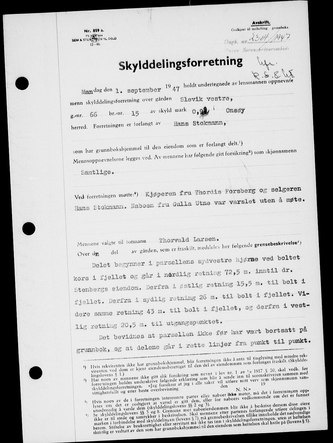 Onsøy sorenskriveri, SAO/A-10474/G/Ga/Gab/L0021: Mortgage book no. II A-21, 1947-1947, Diary no: : 2304/1947