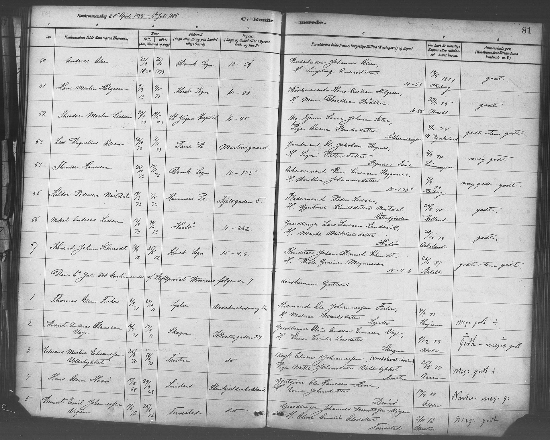Domkirken sokneprestembete, SAB/A-74801/H/Haa/L0030: Parish register (official) no. C 5, 1880-1898, p. 81