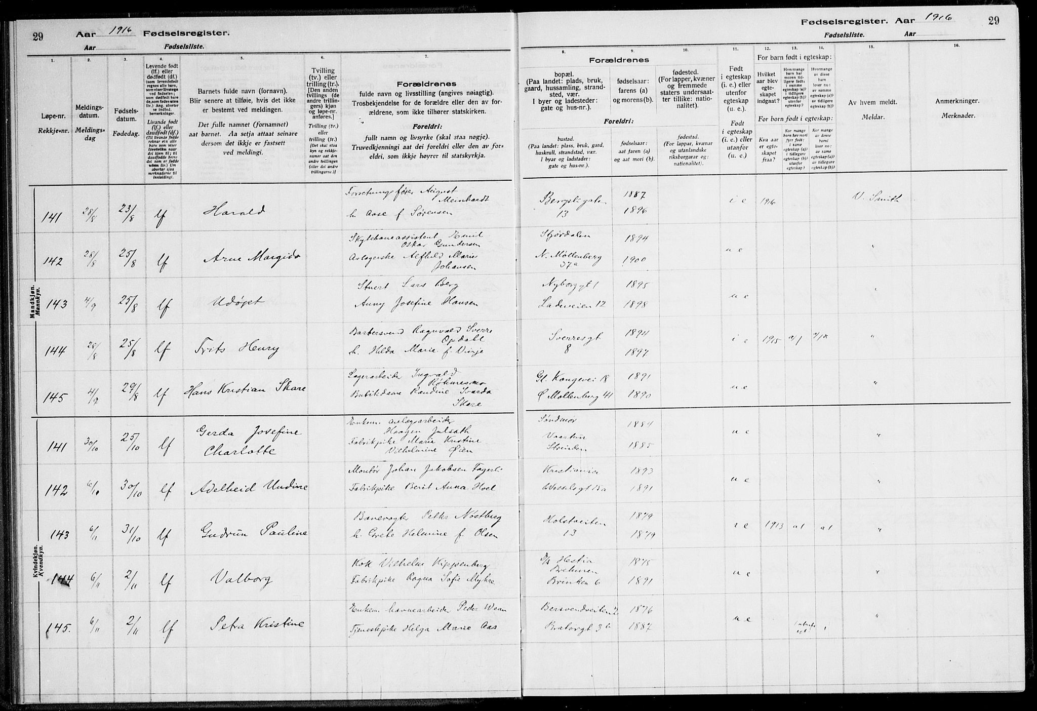 Ministerialprotokoller, klokkerbøker og fødselsregistre - Sør-Trøndelag, SAT/A-1456/600/L0002: Birth register no. 600.II.4.1, 1916-1920, p. 29