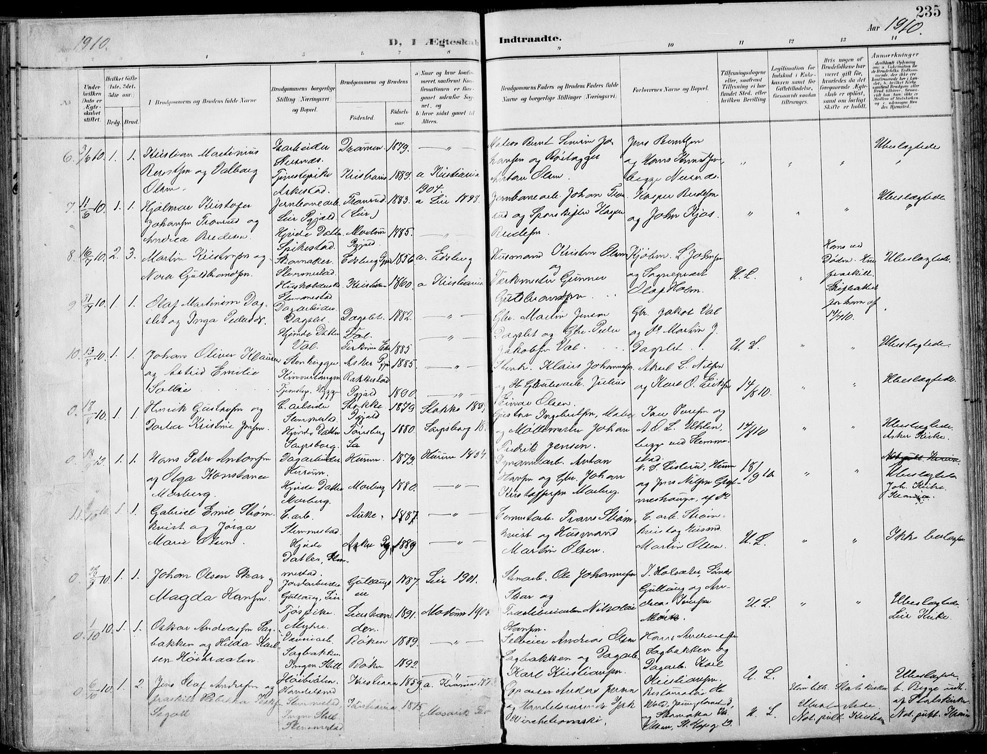 Røyken kirkebøker, AV/SAKO-A-241/F/Fa/L0009: Parish register (official) no. 9, 1898-1911, p. 235