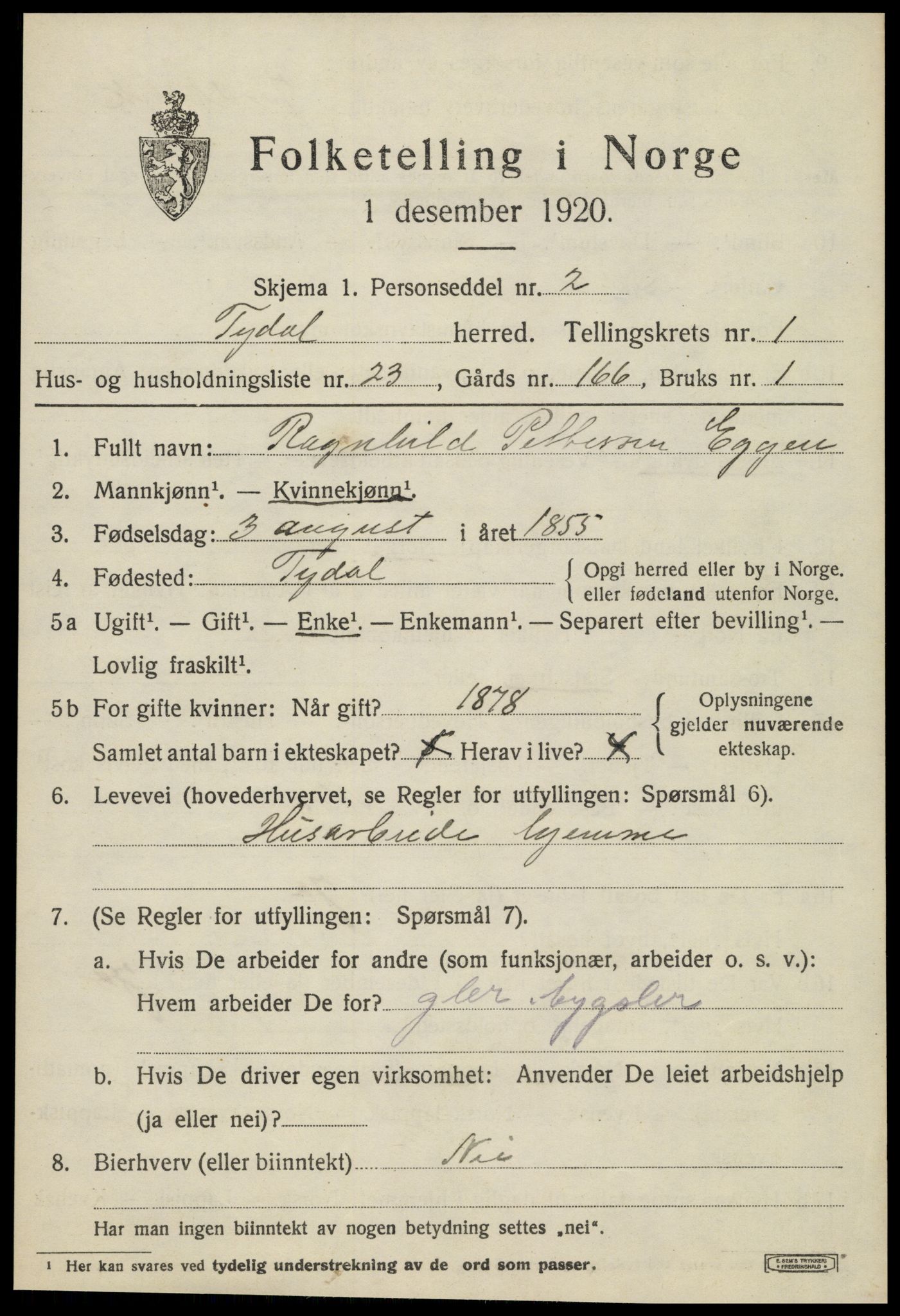 SAT, 1920 census for Tydal, 1920, p. 561