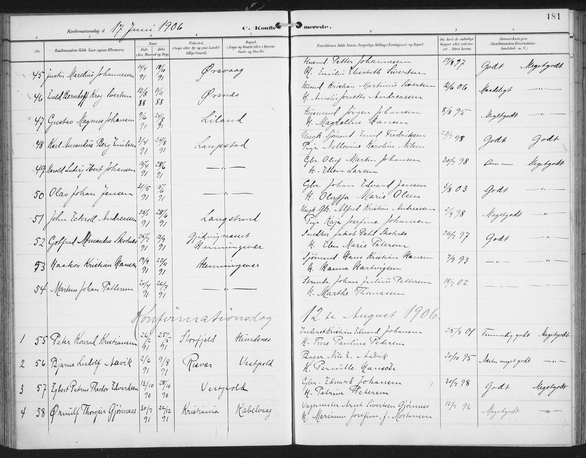 Ministerialprotokoller, klokkerbøker og fødselsregistre - Nordland, AV/SAT-A-1459/874/L1062: Parish register (official) no. 874A06, 1899-1907, p. 181