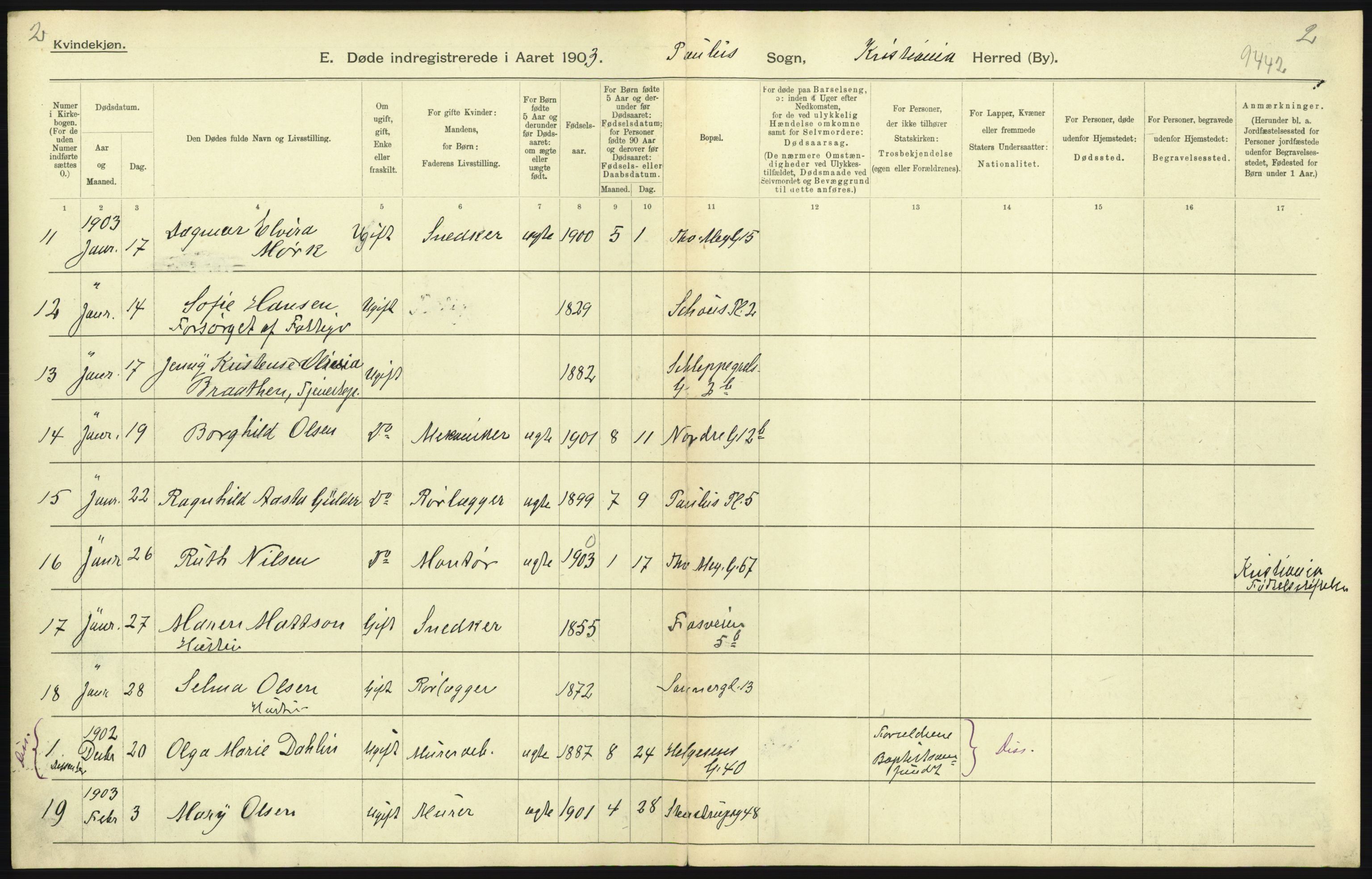 Statistisk sentralbyrå, Sosiodemografiske emner, Befolkning, AV/RA-S-2228/D/Df/Dfa/Dfaa/L0004: Kristiania: Gifte, døde, 1903, p. 301