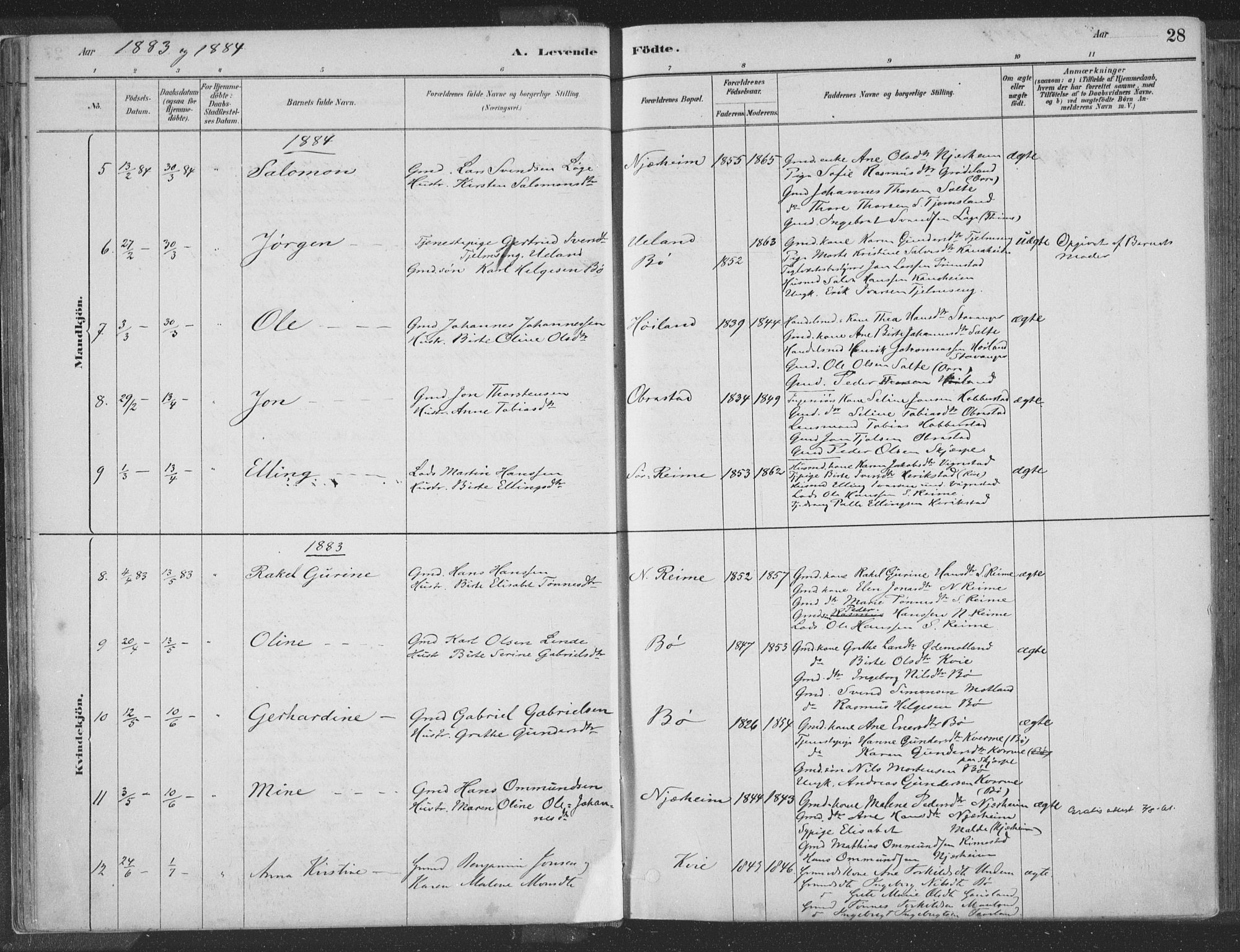 Hå sokneprestkontor, SAST/A-101801/001/30BA/L0010: Parish register (official) no. A 9, 1879-1896, p. 28