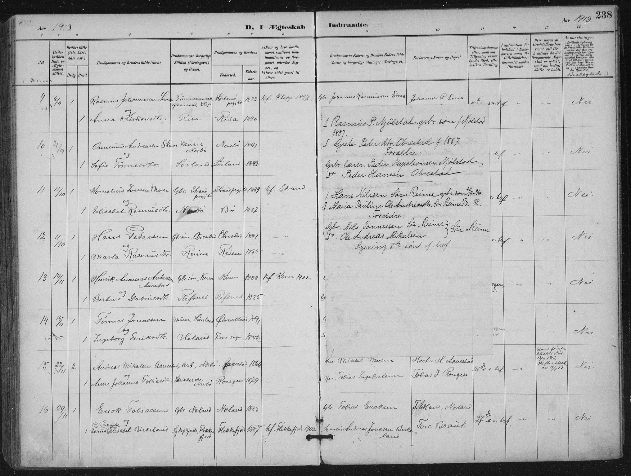 Hå sokneprestkontor, SAST/A-101801/002/B/L0001: Parish register (official) no. A 11, 1897-1924, p. 238