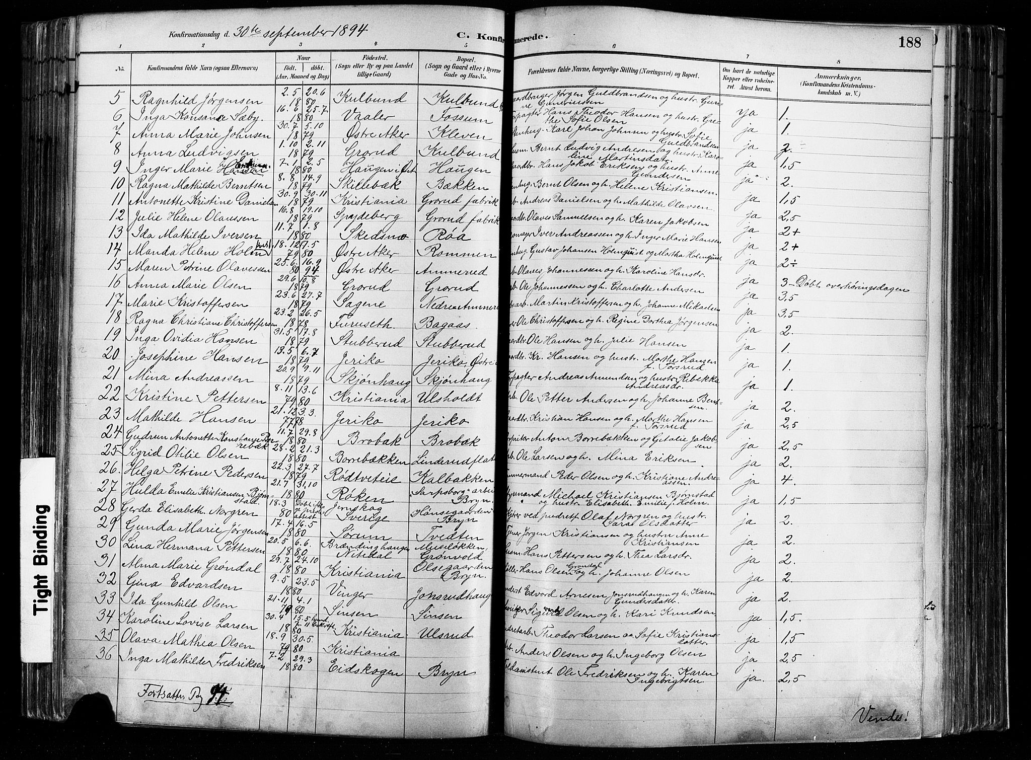 Østre Aker prestekontor Kirkebøker, AV/SAO-A-10840/F/Fa/L0008: Parish register (official) no. I 8, 1883-1894, p. 188