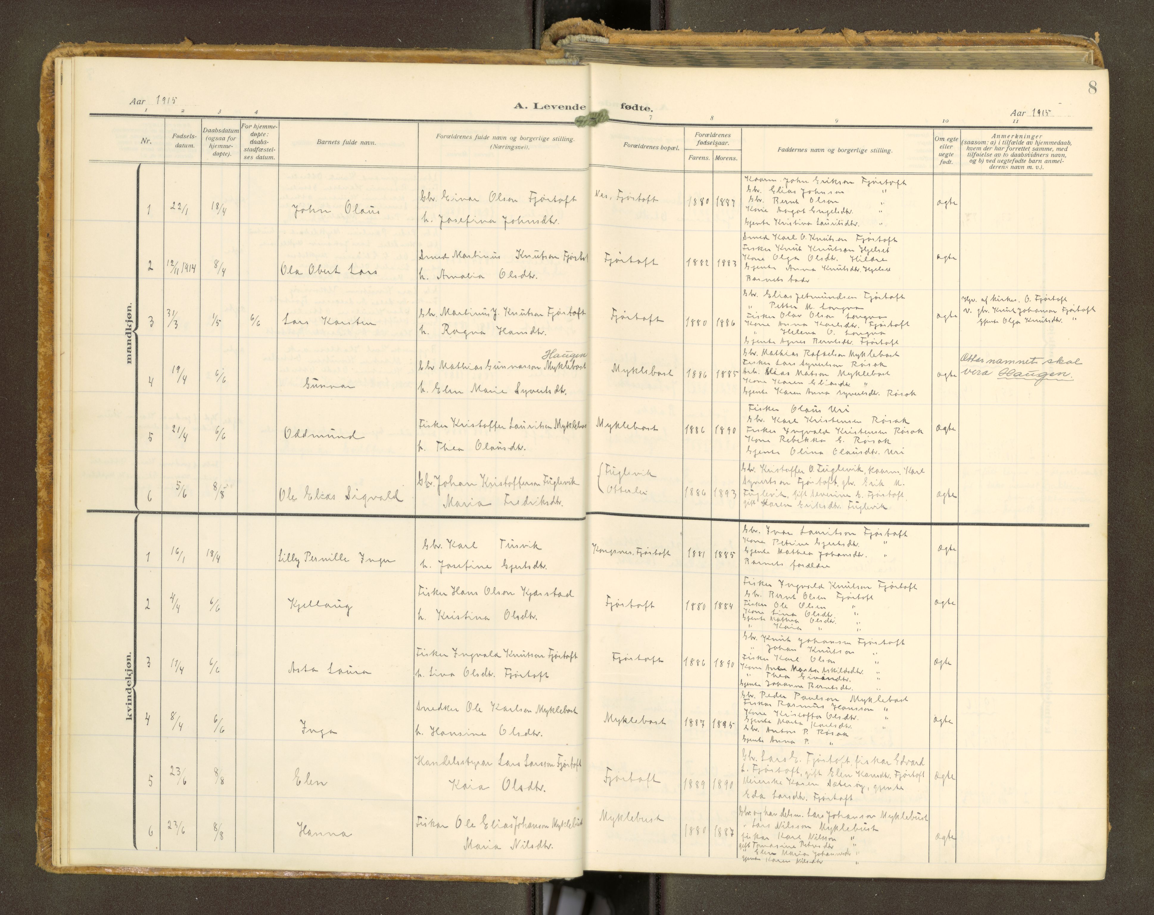 Ministerialprotokoller, klokkerbøker og fødselsregistre - Møre og Romsdal, AV/SAT-A-1454/538/L0528: Parish register (official) no. 538A--, 1911-1935, p. 8